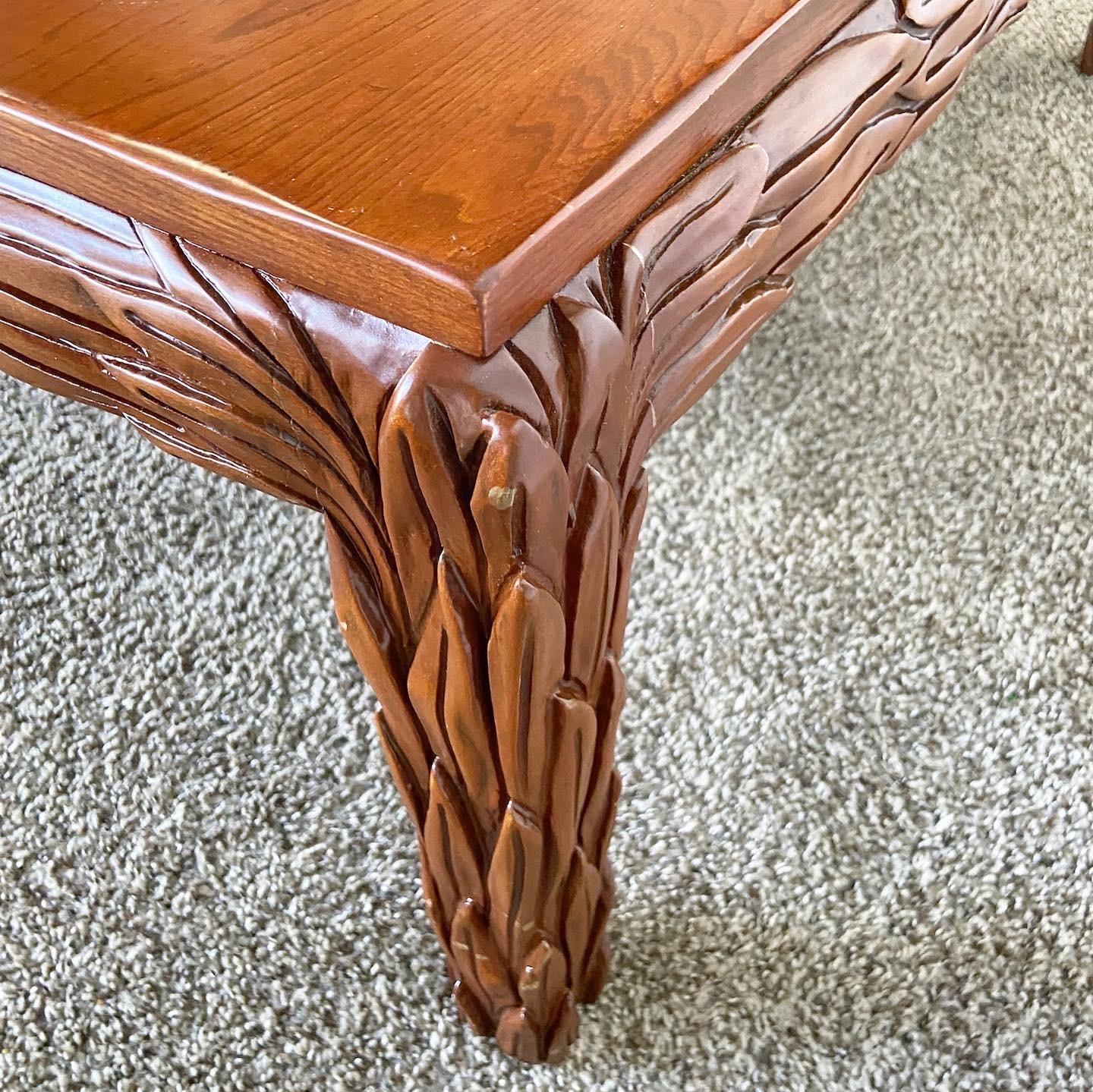Vintage Hand Carved Wooden Leaves Square Coffee Table For Sale 5
