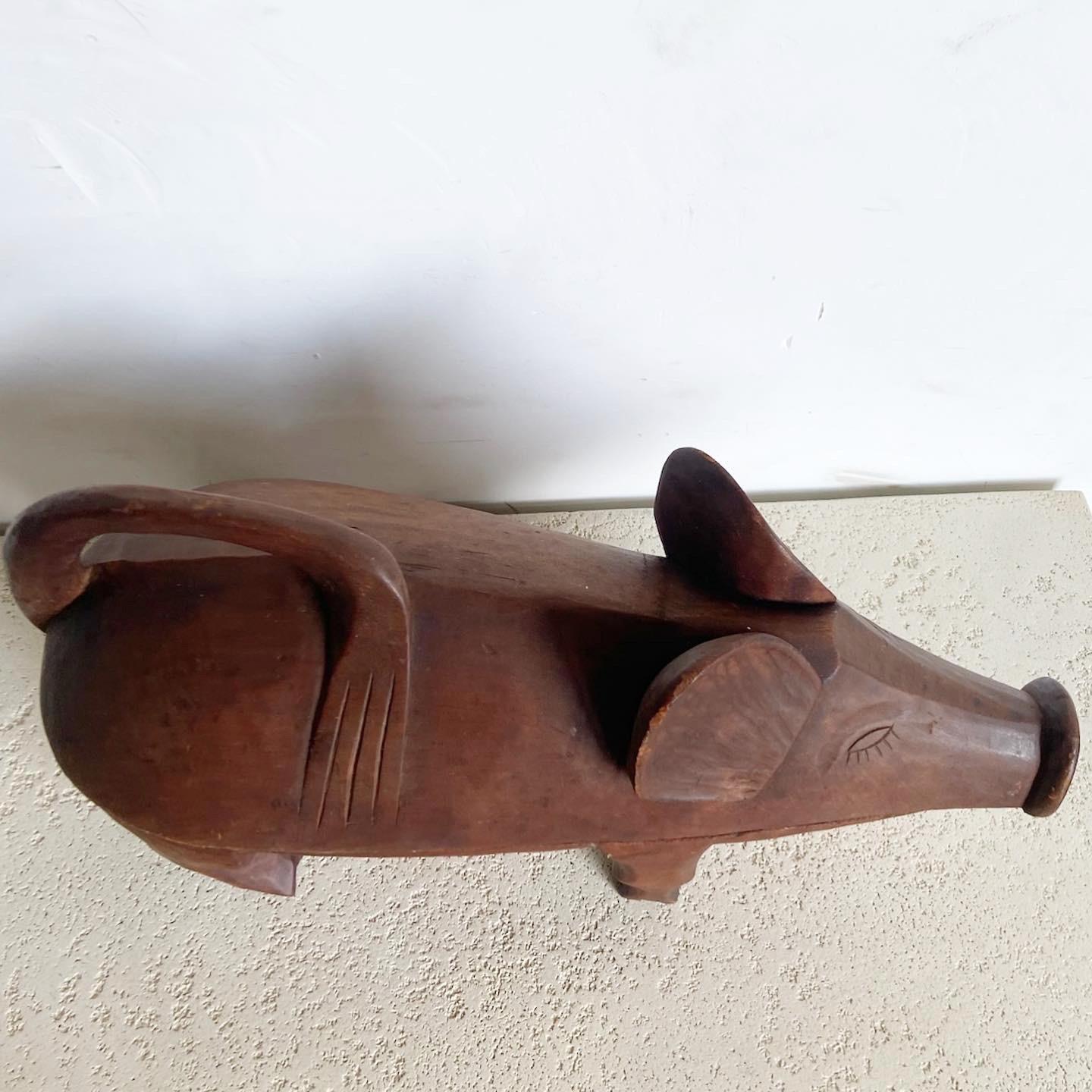 Vintage Hand Carved Wooden Pig Container/Tray 5