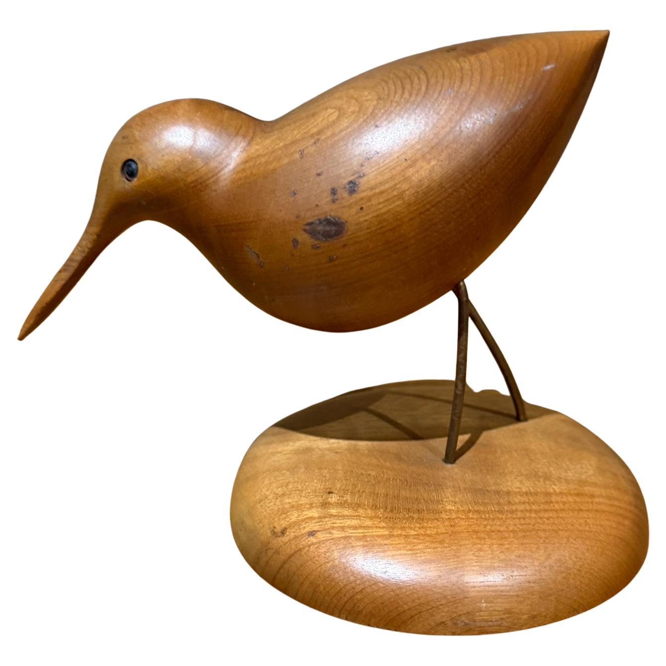 Vintage Hand-Carved Wooden Shorebird Figurine Heritage Myrtlewood