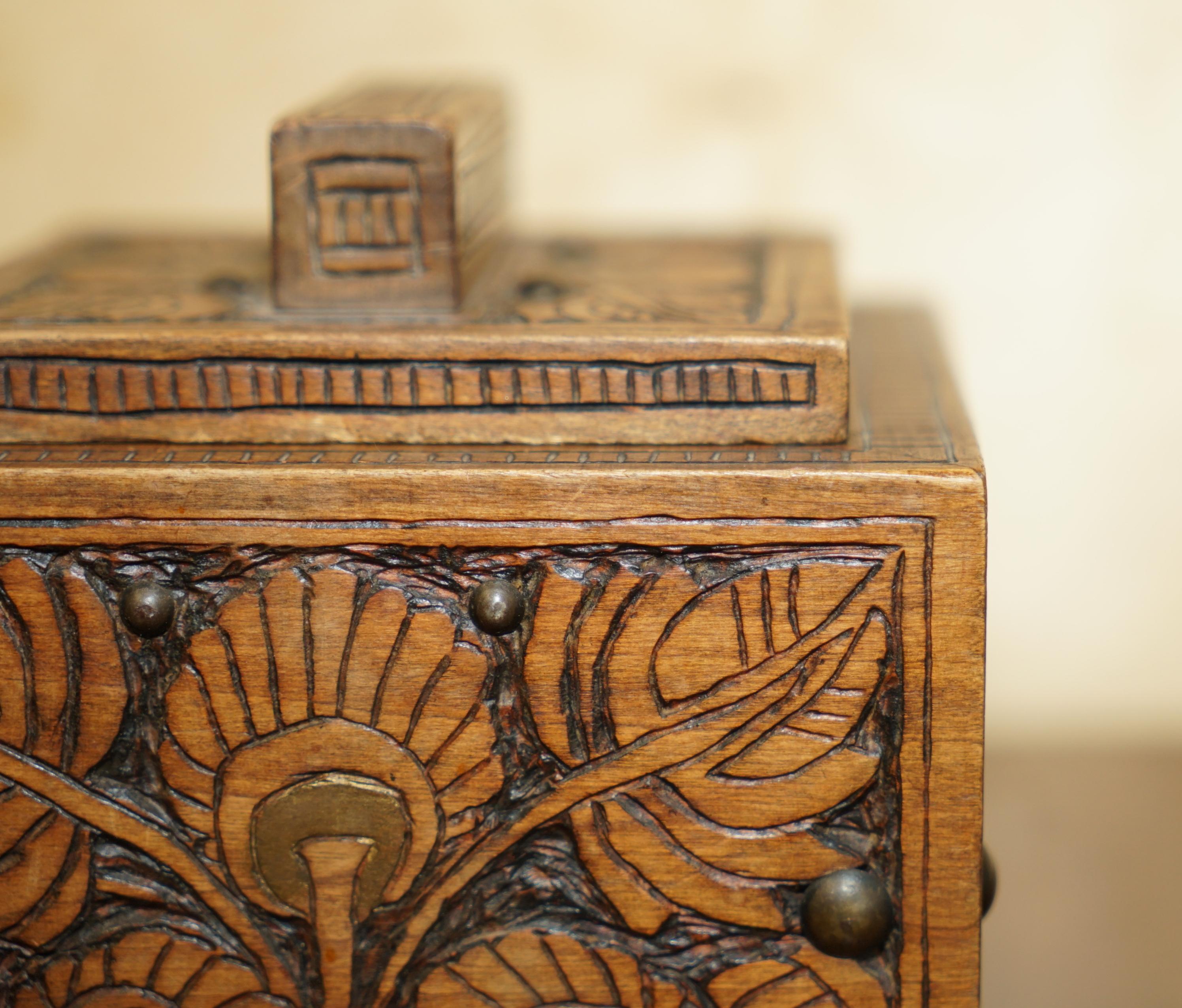 Hand-Crafted ViNTAGE HAND CARVED WOODEN TRINKET BOX WITH ANTIQUED STUDS & GOLD GILDING