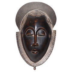 Vintage Hand Carved Wooden West African Baule Female Mask, circa 1920s