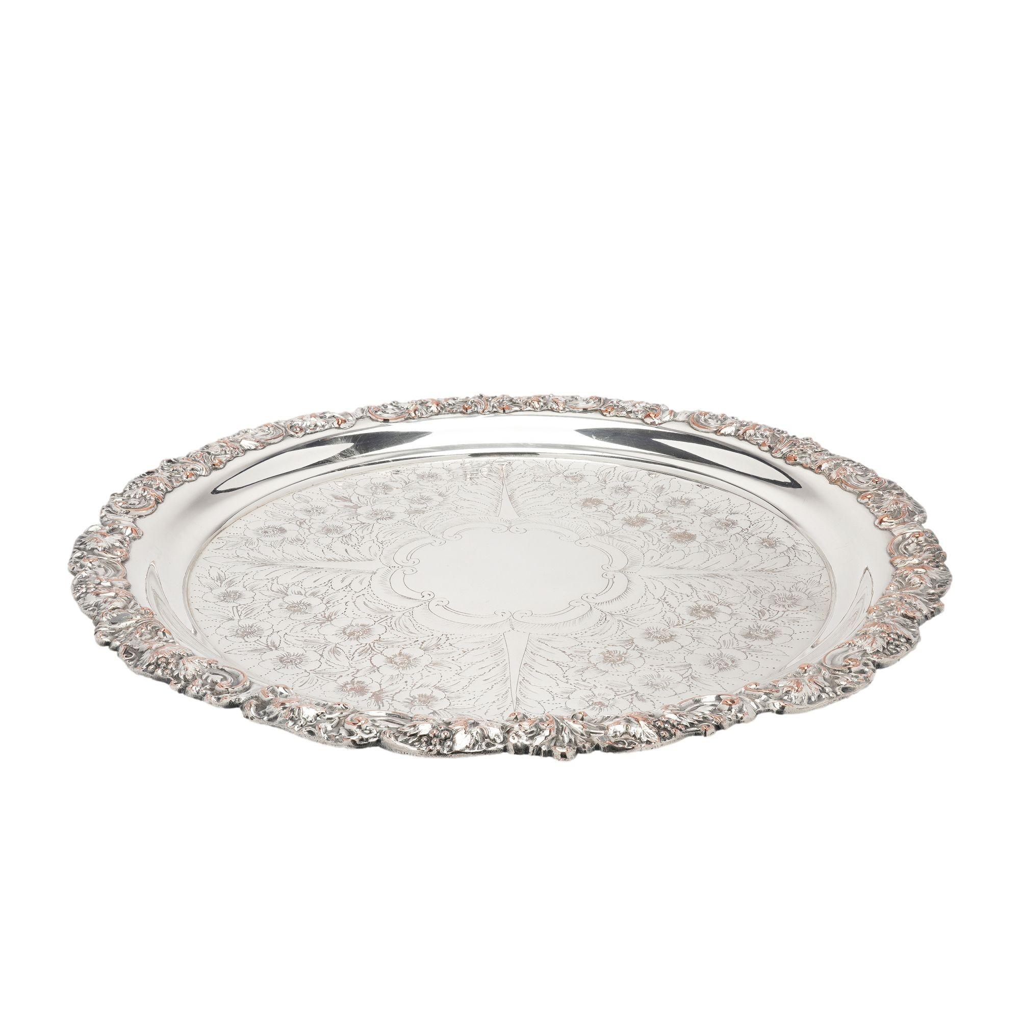 Vintage hand chased English Sheffield punch bowl & tray, c. 1900-50 For Sale 9