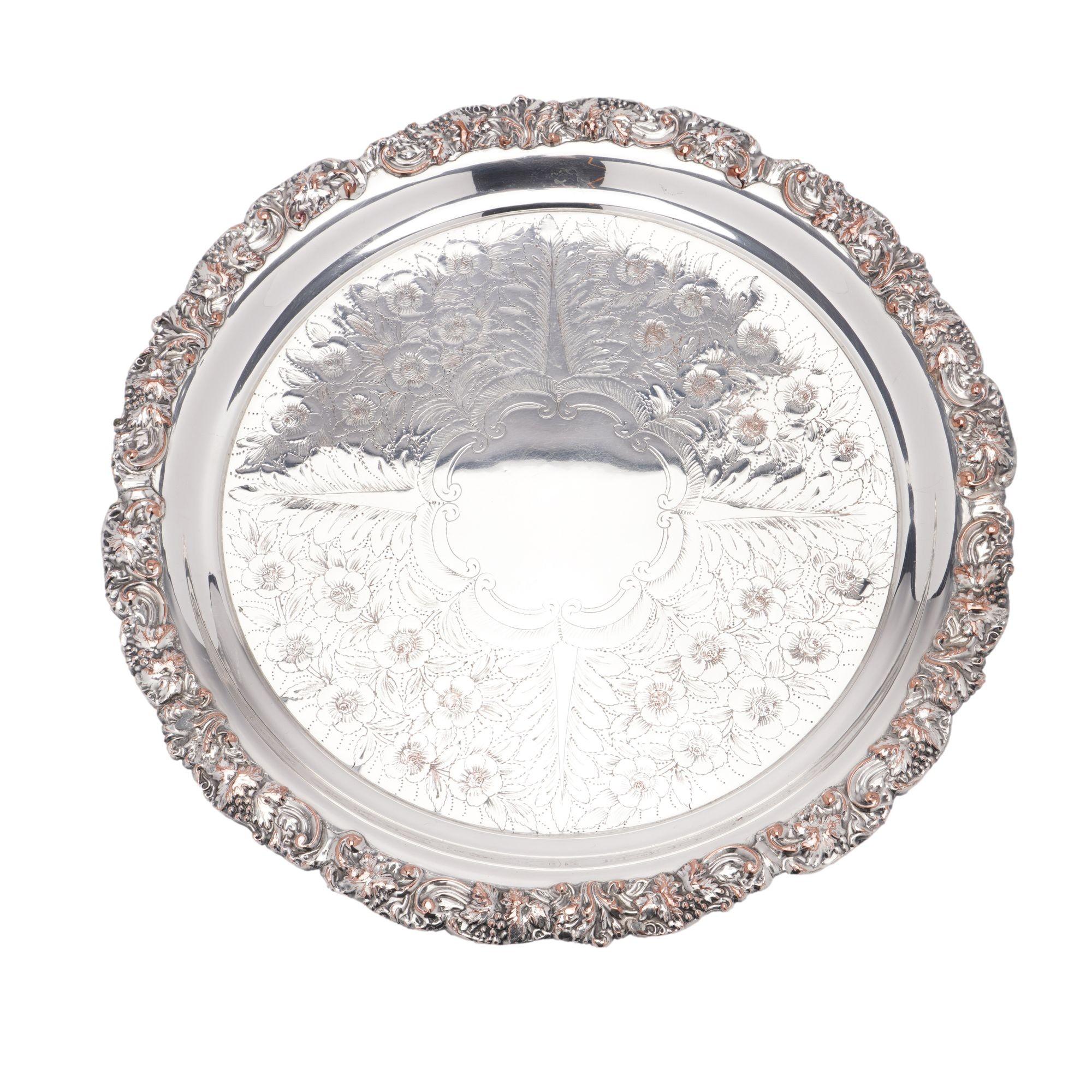 Vintage hand chased English Sheffield punch bowl & tray, c. 1900-50 For Sale 11