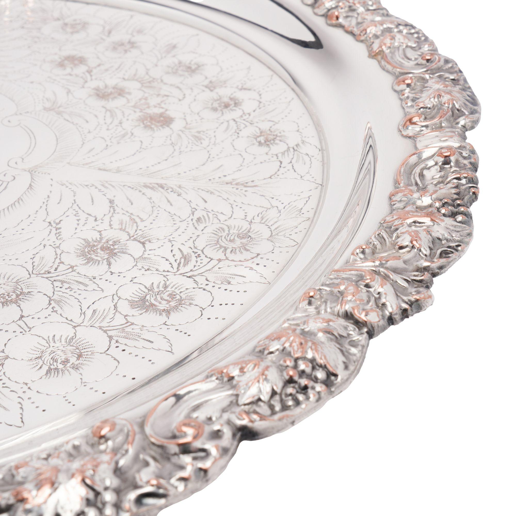 Vintage hand chased English Sheffield punch bowl & tray, c. 1900-50 For Sale 12