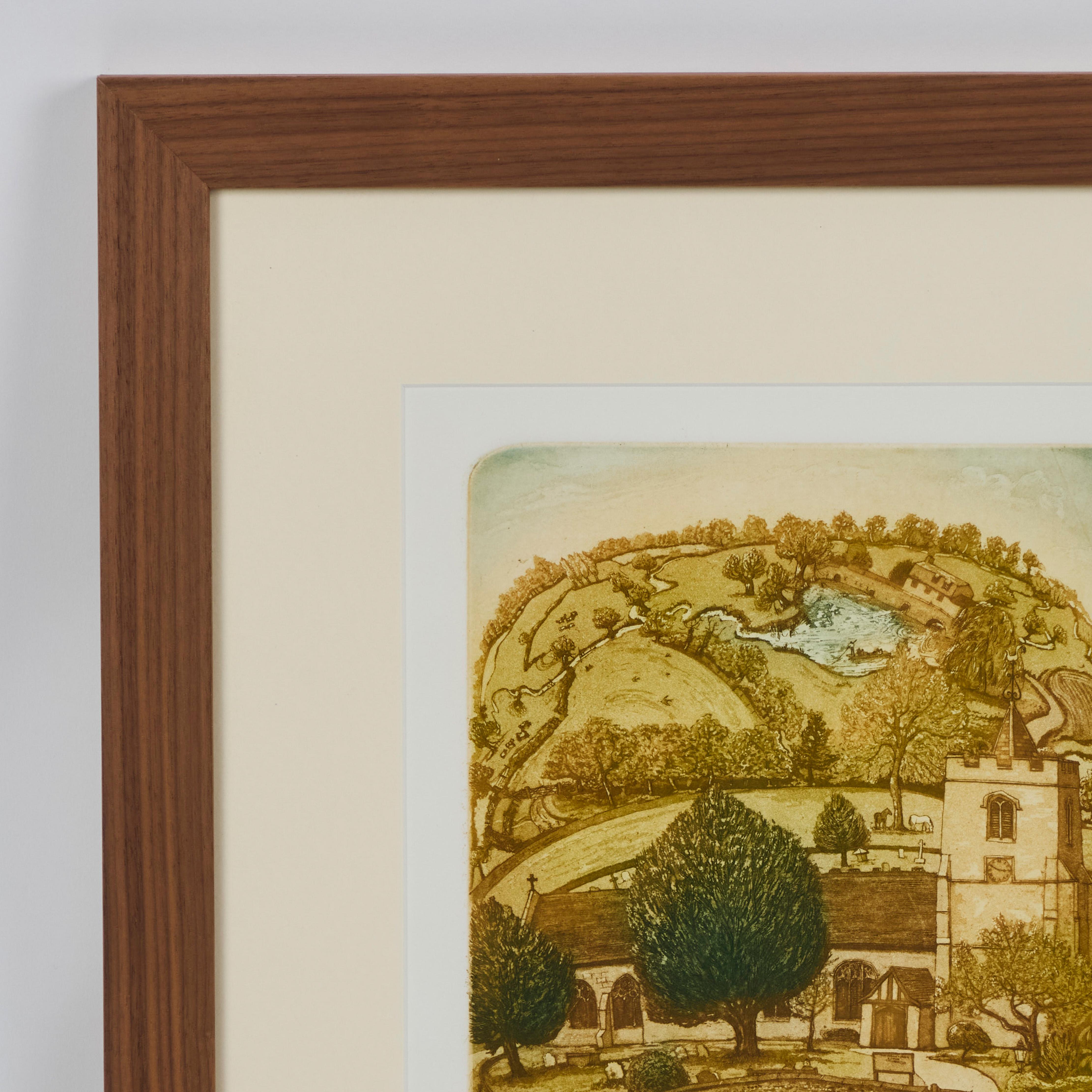 We are charmed by this sweet and detailed vintage hand colored lithograph of European village life. It is signed by the artist, titled 'Grantchester' and numbered 88/150.

It is newly framed and would be a lovely addition to any wall.

16.375