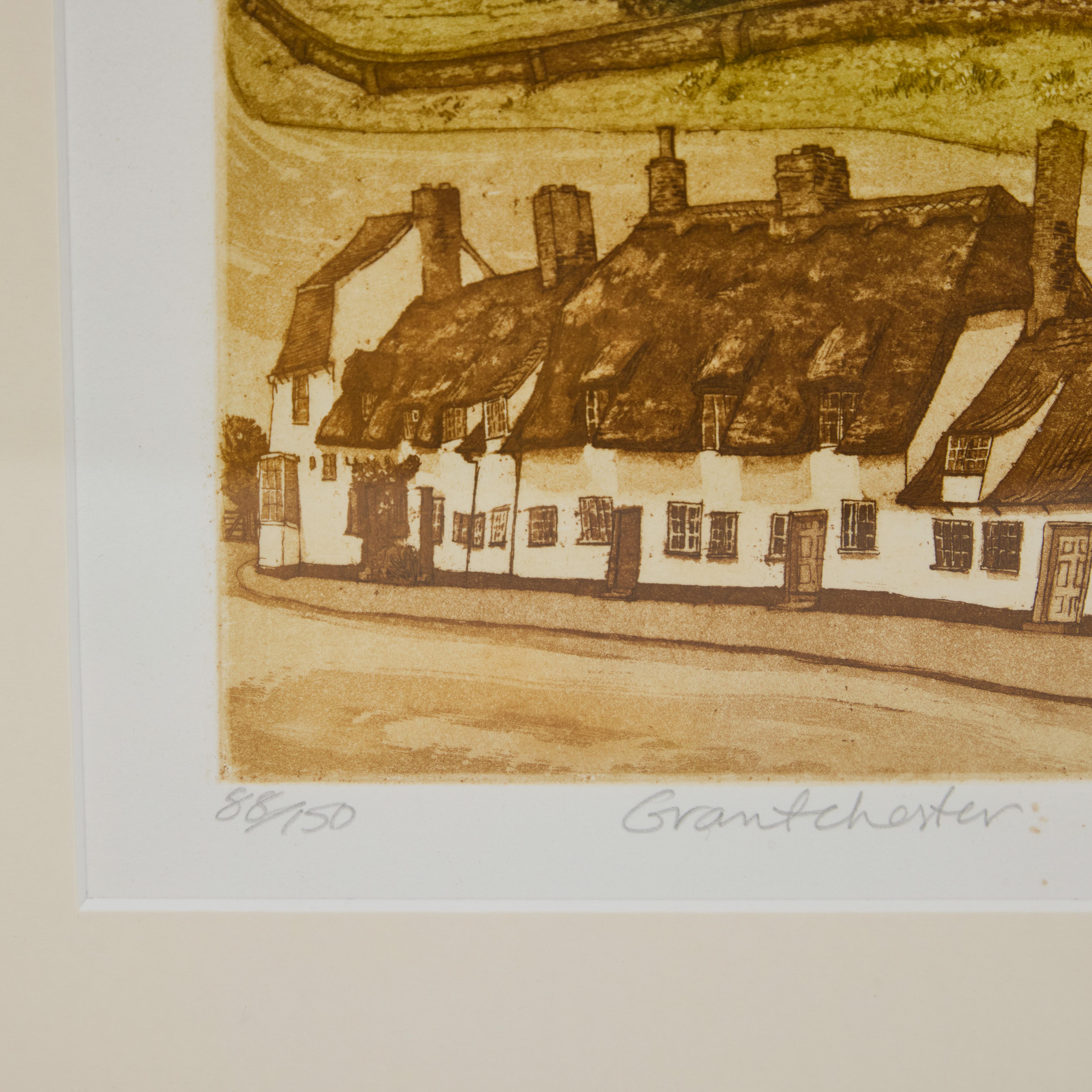 Wood Vintage Hand Colored Lithograph of European Village Life, Newly Framed For Sale