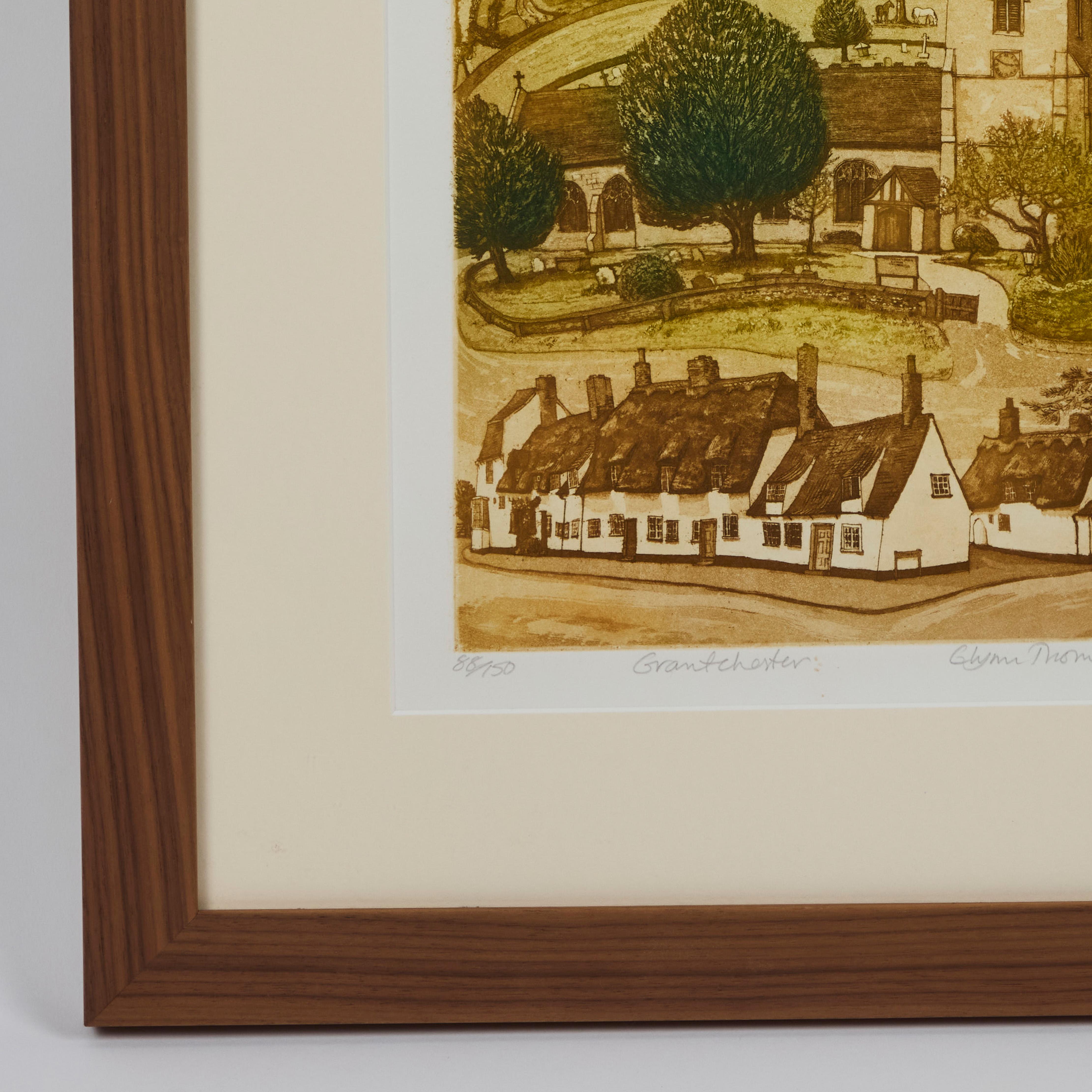 Vintage Hand Colored Lithograph of European Village Life, Newly Framed For Sale 1