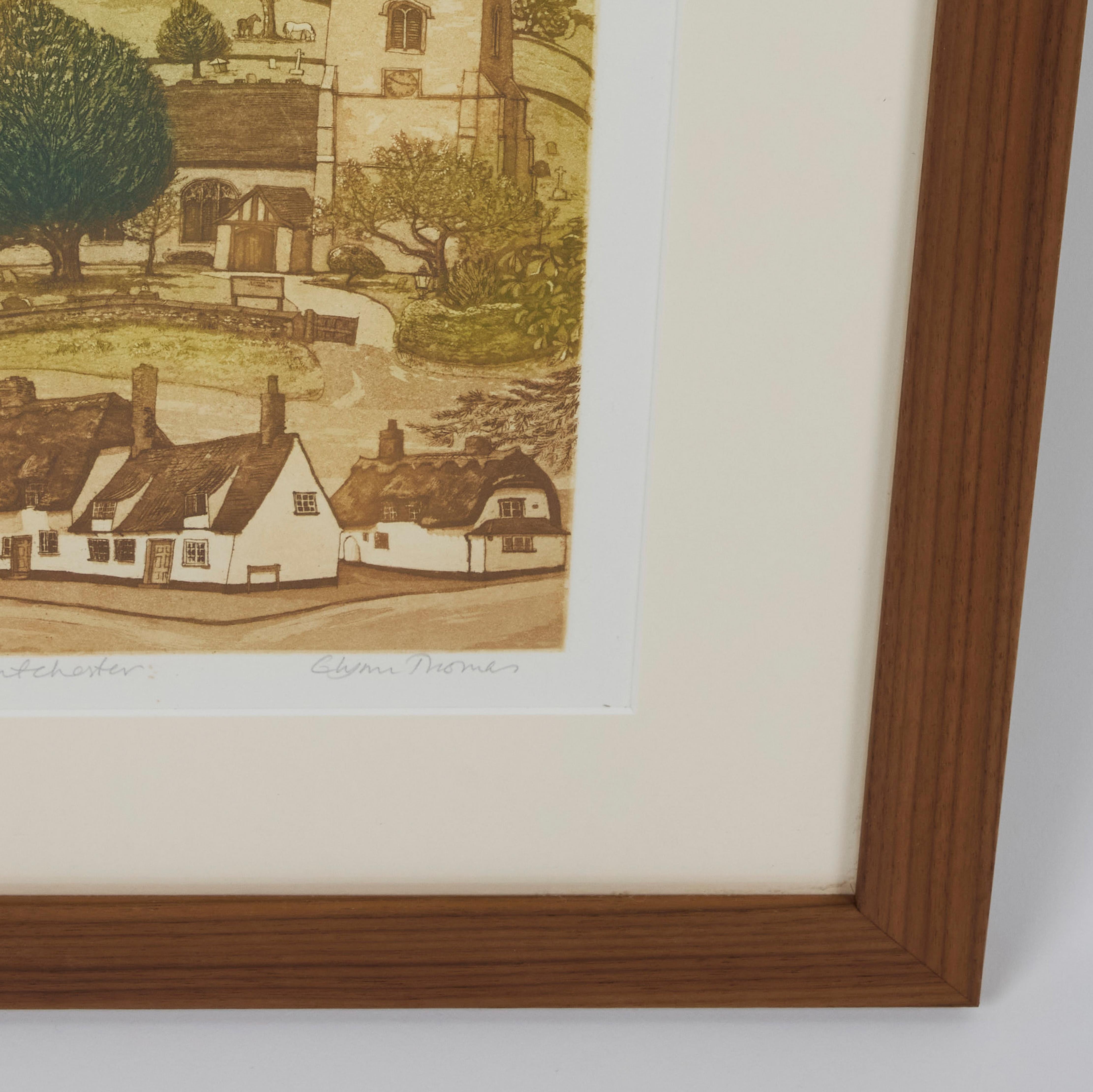 Vintage Hand Colored Lithograph of European Village Life, Newly Framed For Sale 2