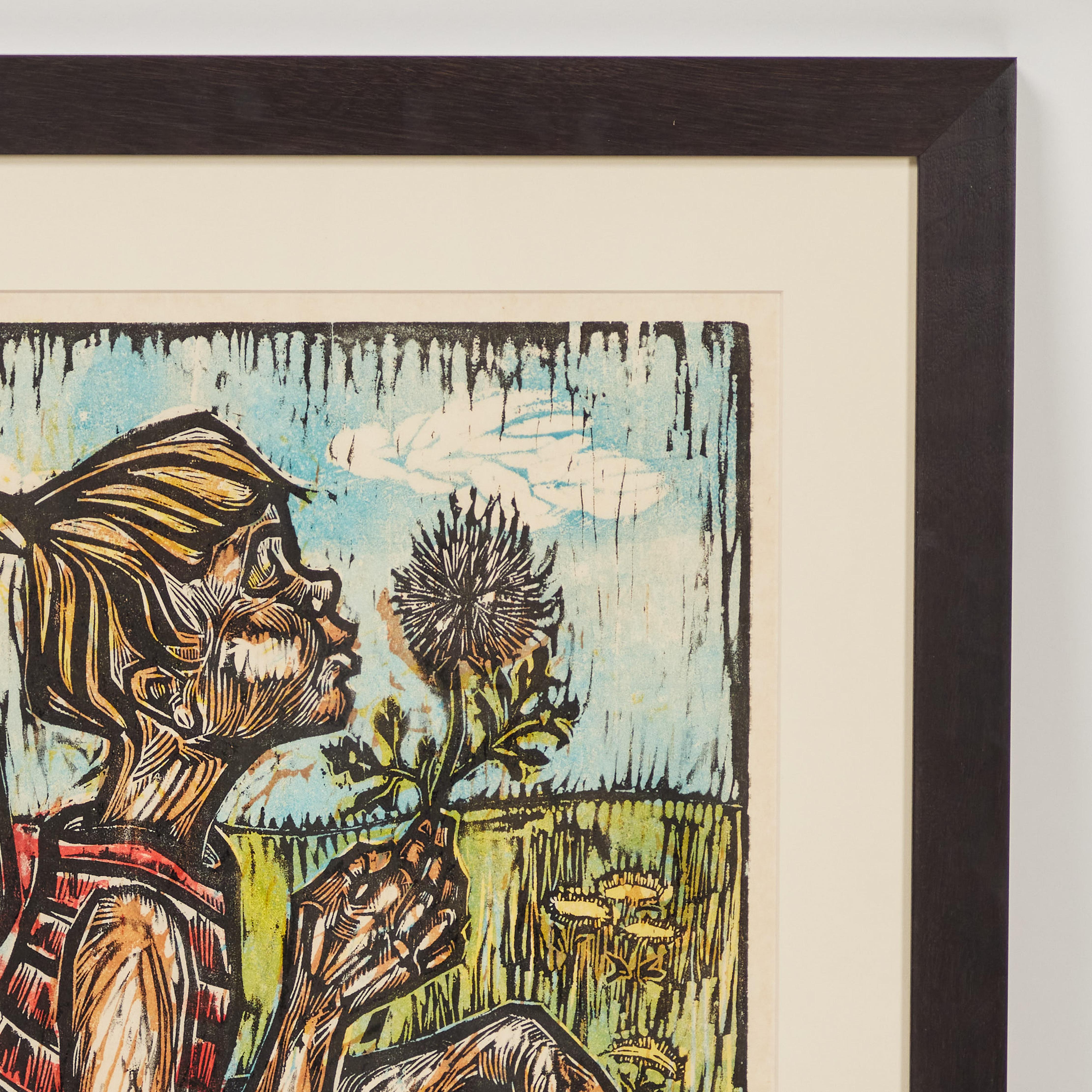 Vintage Hand-Colored Woodcut 