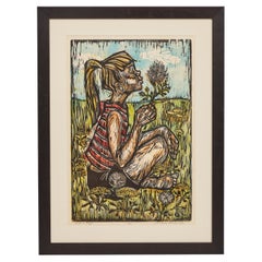 Vintage Hand-Colored Woodcut "Wish'n Puff", Signed by Artist