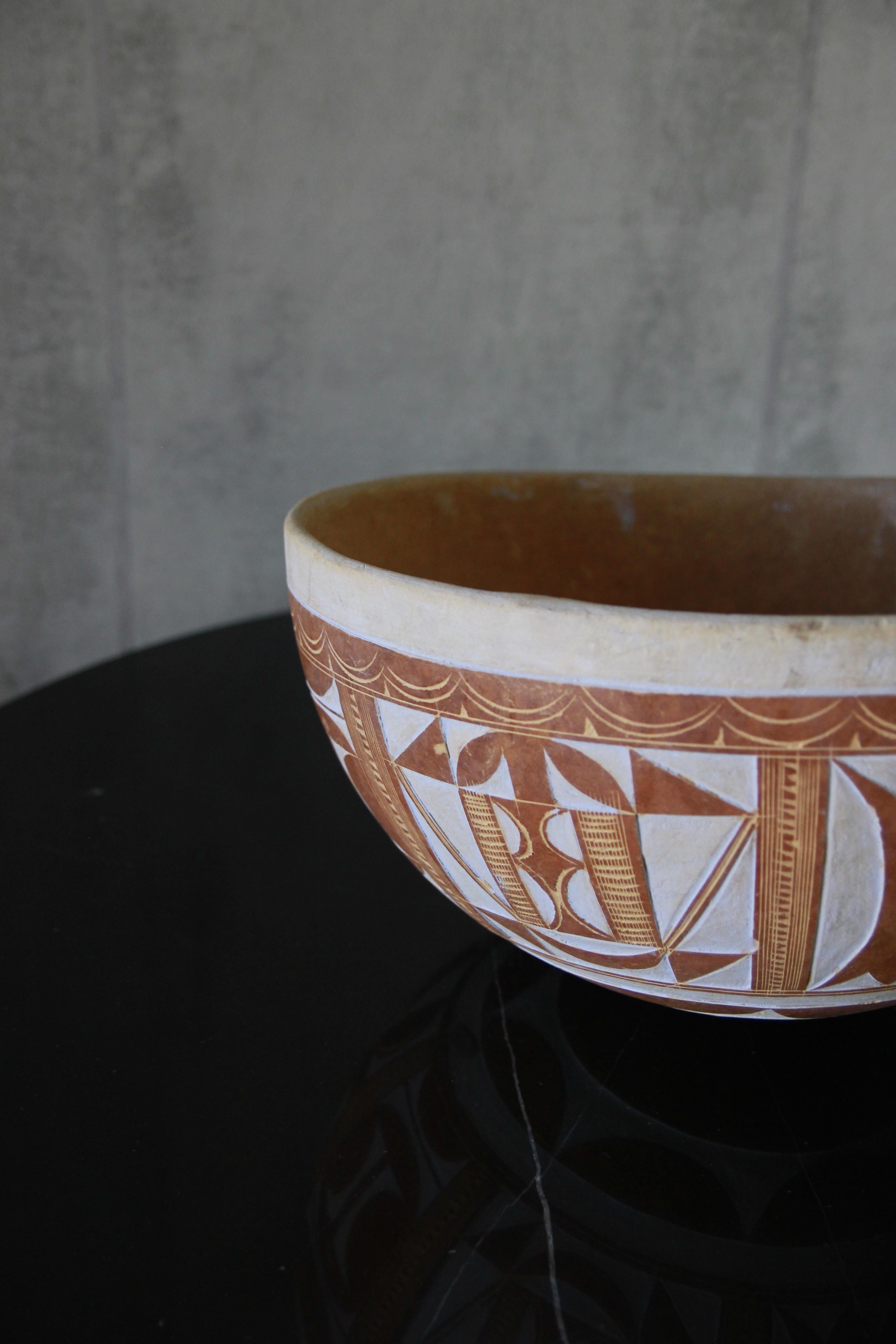 Burkinabe Vintage Hand-Crafted African Tribal Geometric Calabash Gourd Bowl #2 For Sale