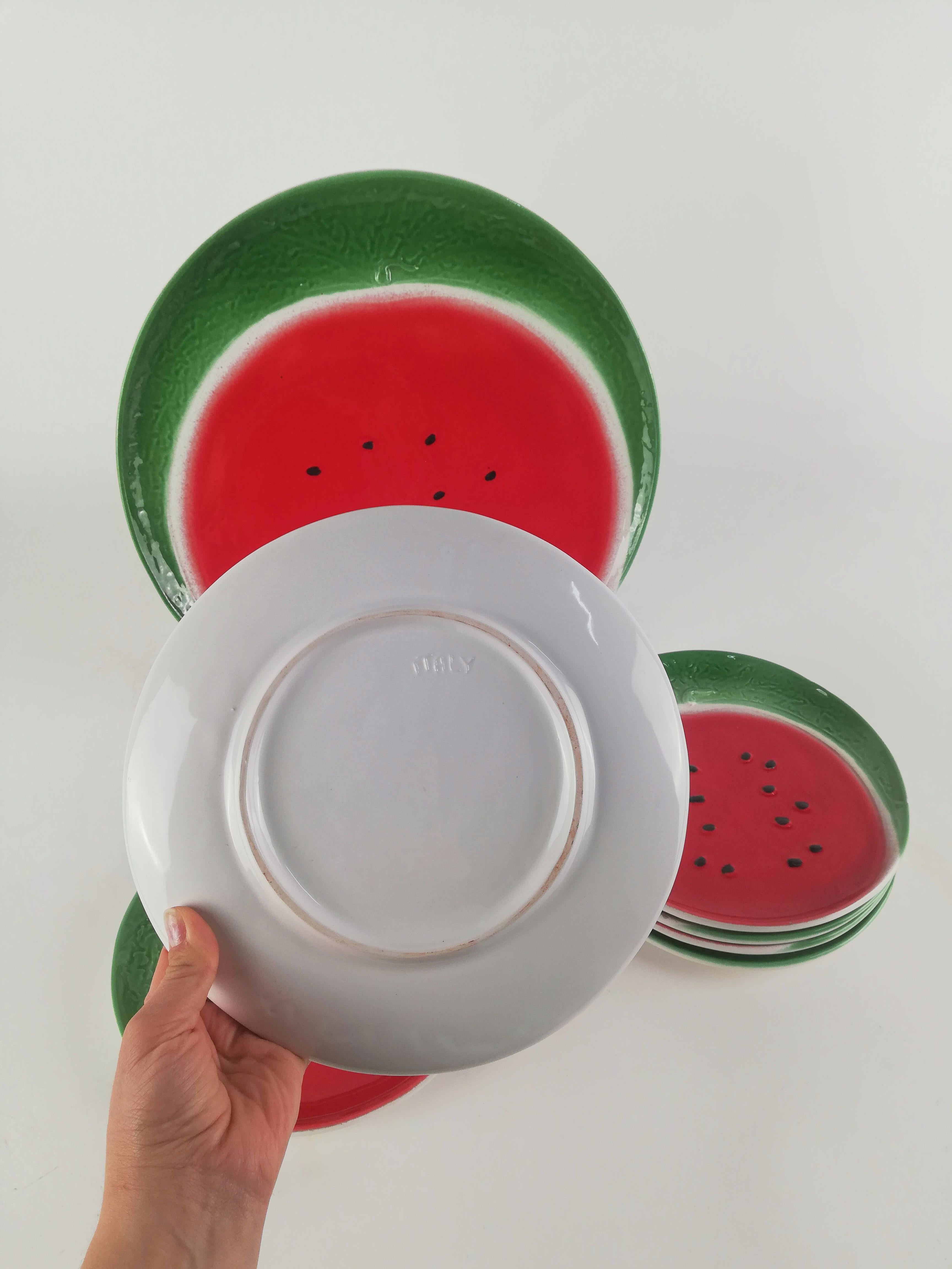 Vintage Handcrafted and Hand Painted Watermelon Plates, Italy, 1970s For Sale 2
