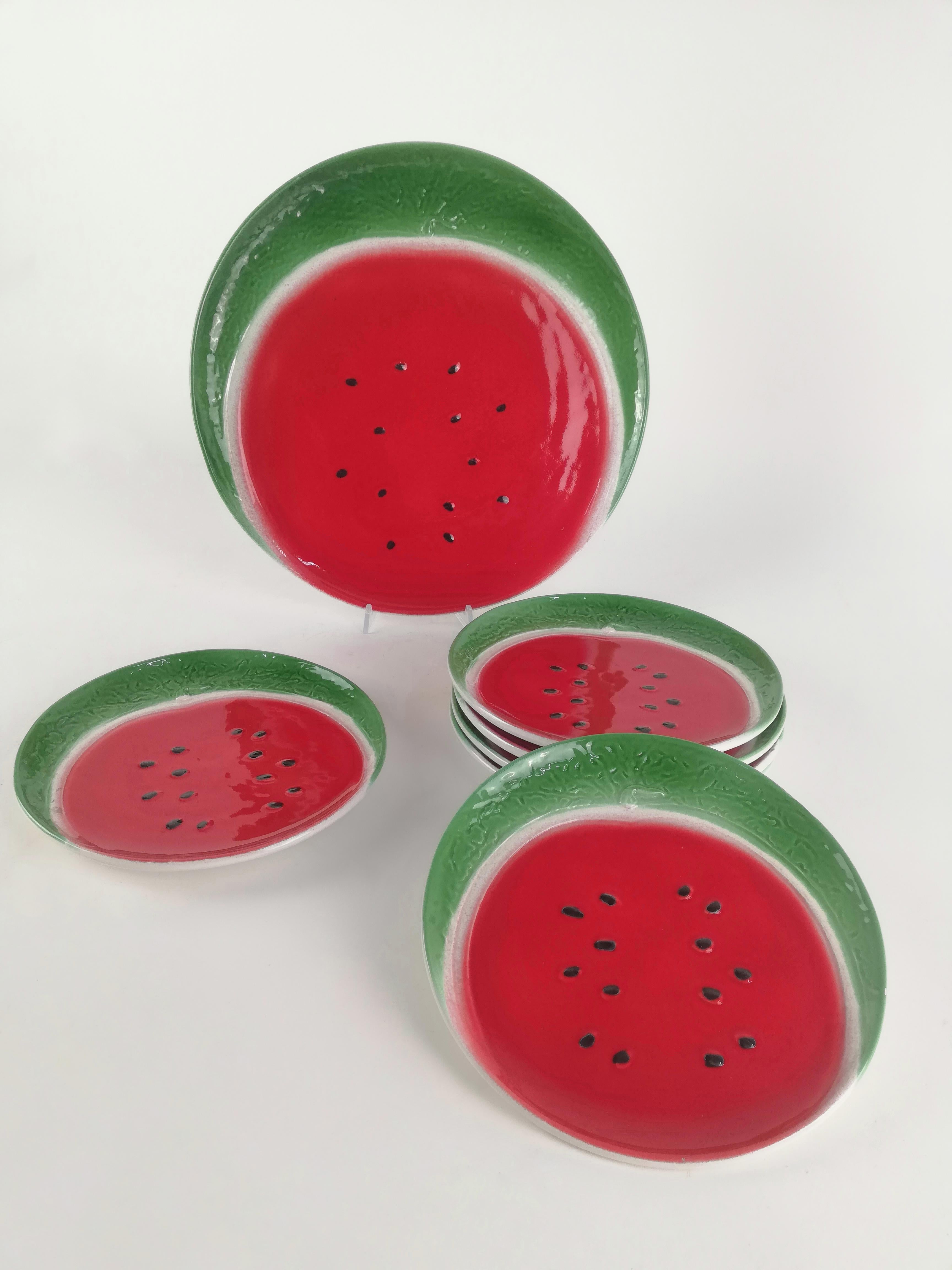 Vintage Handcrafted and Hand Painted Watermelon Plates, Italy, 1970s For Sale 5