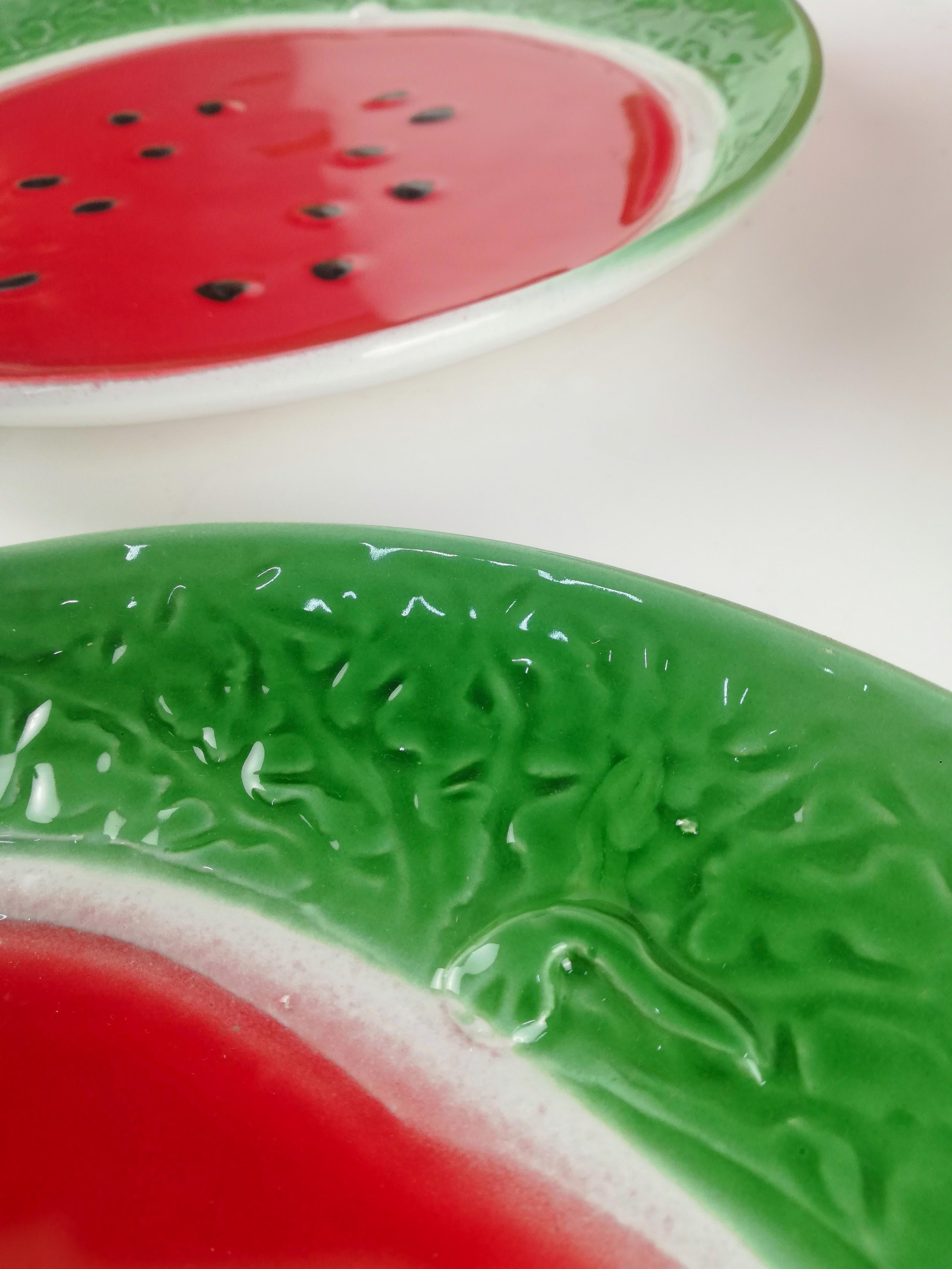 Mid-Century Modern Vintage Handcrafted and Hand Painted Watermelon Plates, Italy, 1970s For Sale