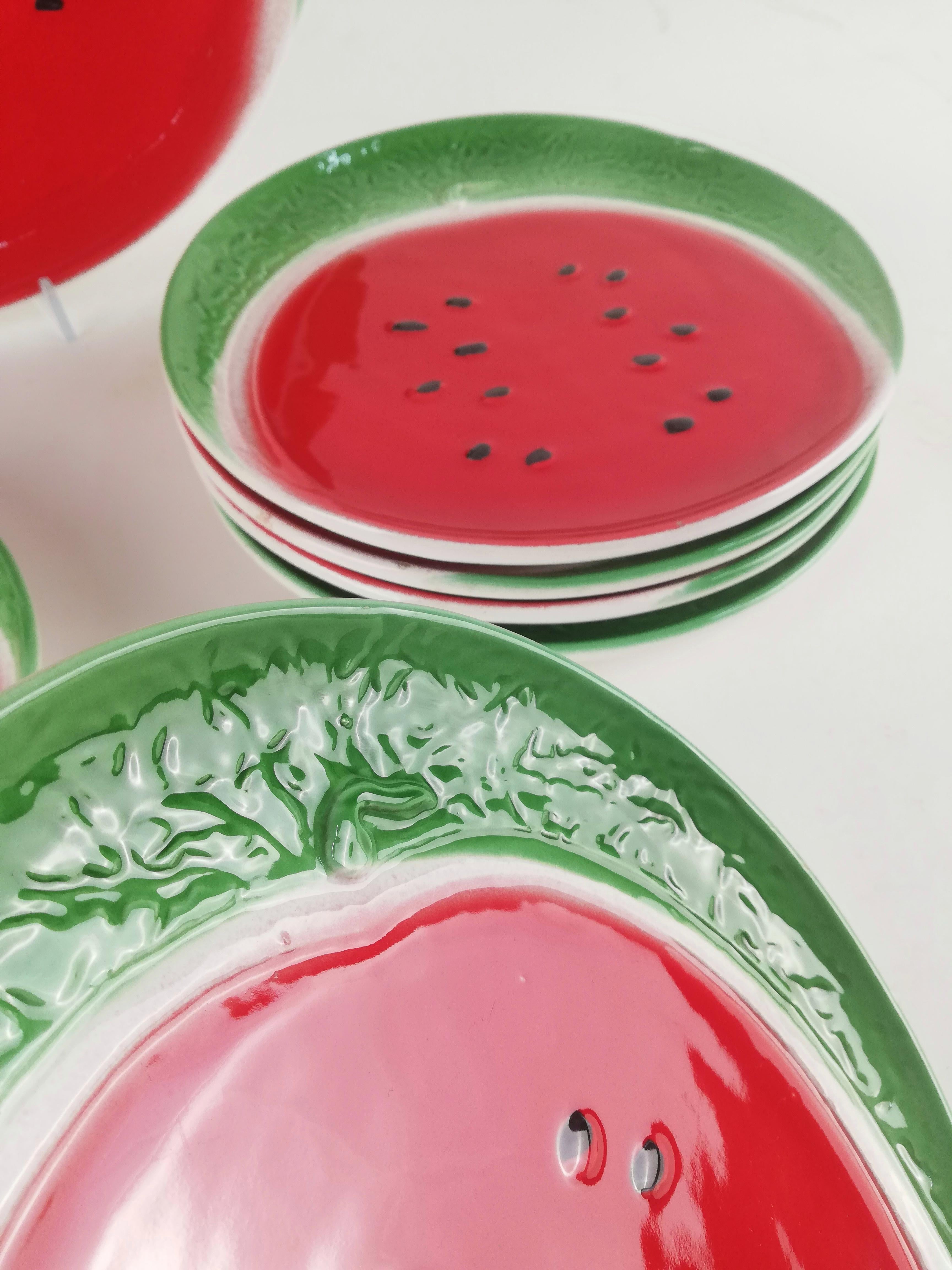 Italian Vintage Handcrafted and Hand Painted Watermelon Plates, Italy, 1970s For Sale