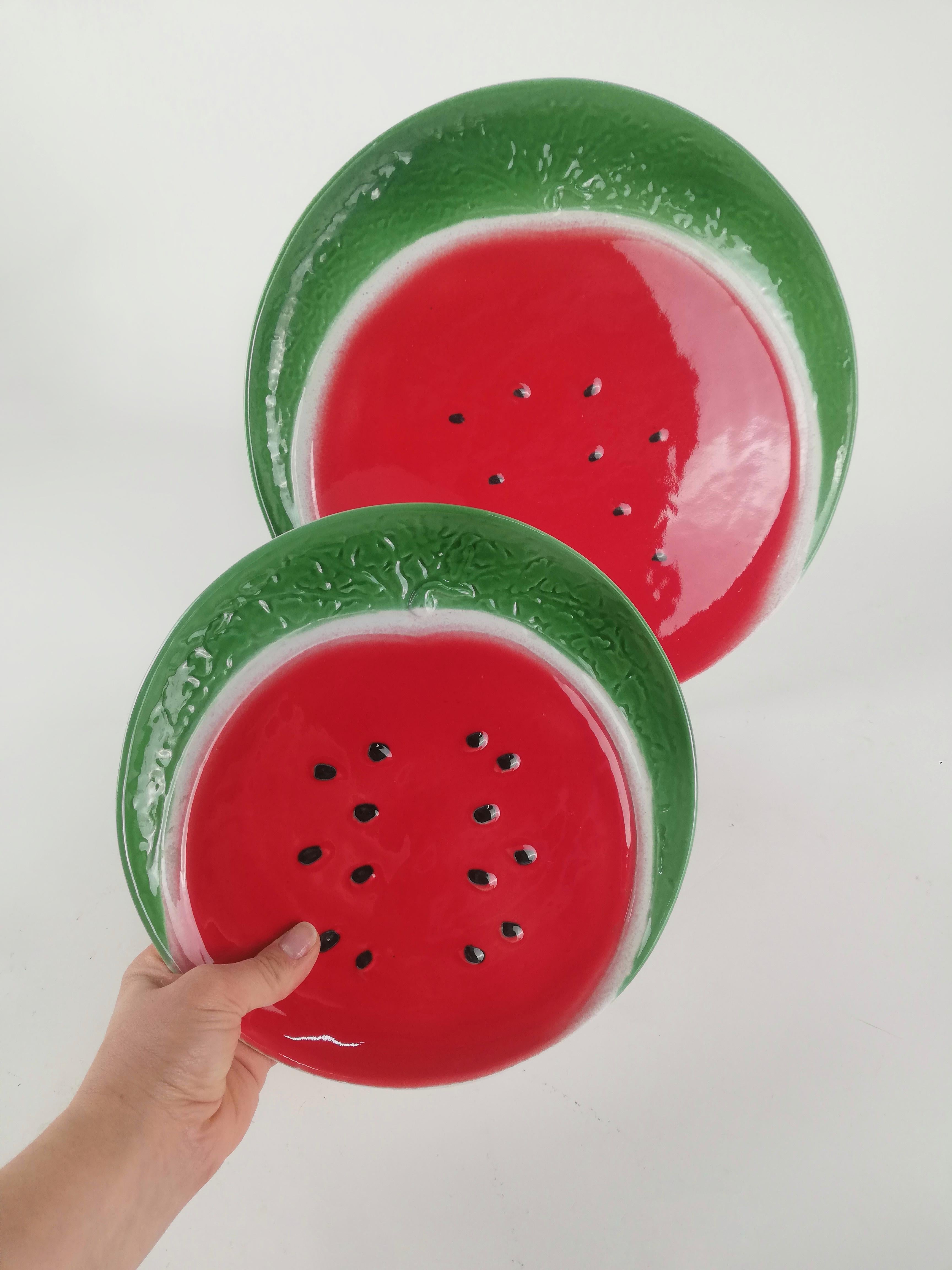 Vintage Handcrafted and Hand Painted Watermelon Plates, Italy, 1970s For Sale 1