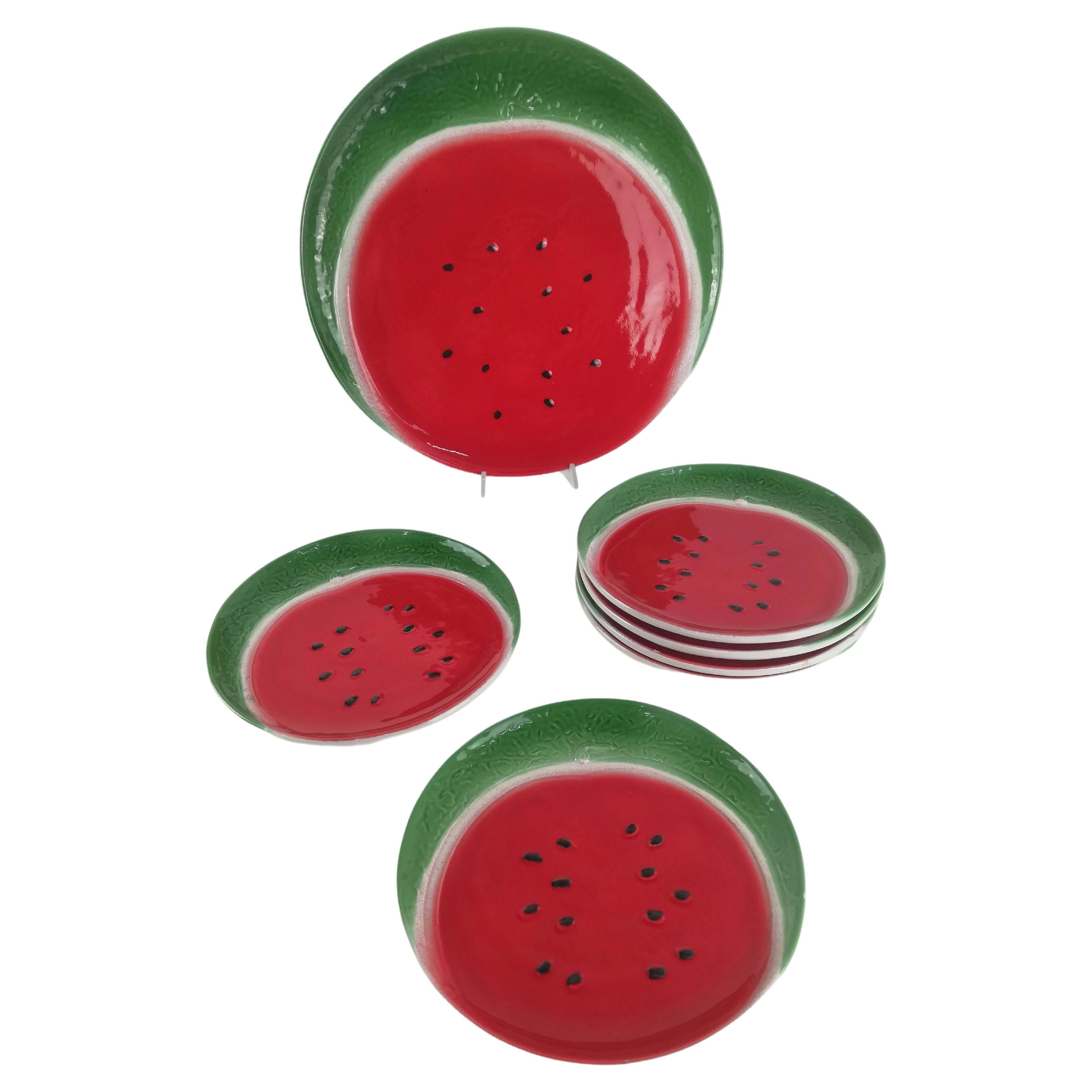 Vintage Handcrafted and Hand Painted Watermelon Plates, Italy, 1970s For Sale