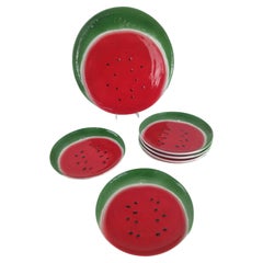 Vintage Handcrafted and Hand Painted Watermelon Plates, Italy, 1970s