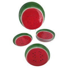 Retro Handcrafted and Hand Painted Watermelon Plates, Italy, 1970s