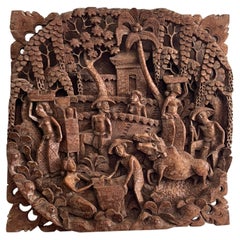 Panel de madera de haya balinesa artesanal vintage, 1993