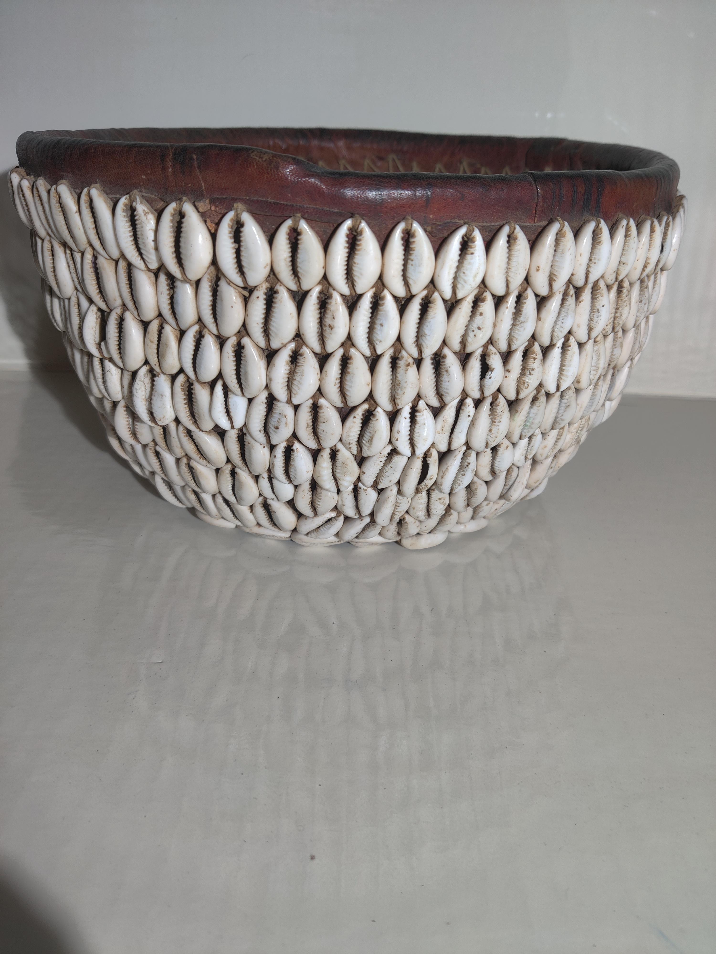 Vintage Hand-crafted Basket with Cowrie Shells In Good Condition For Sale In Cincinnati, OH