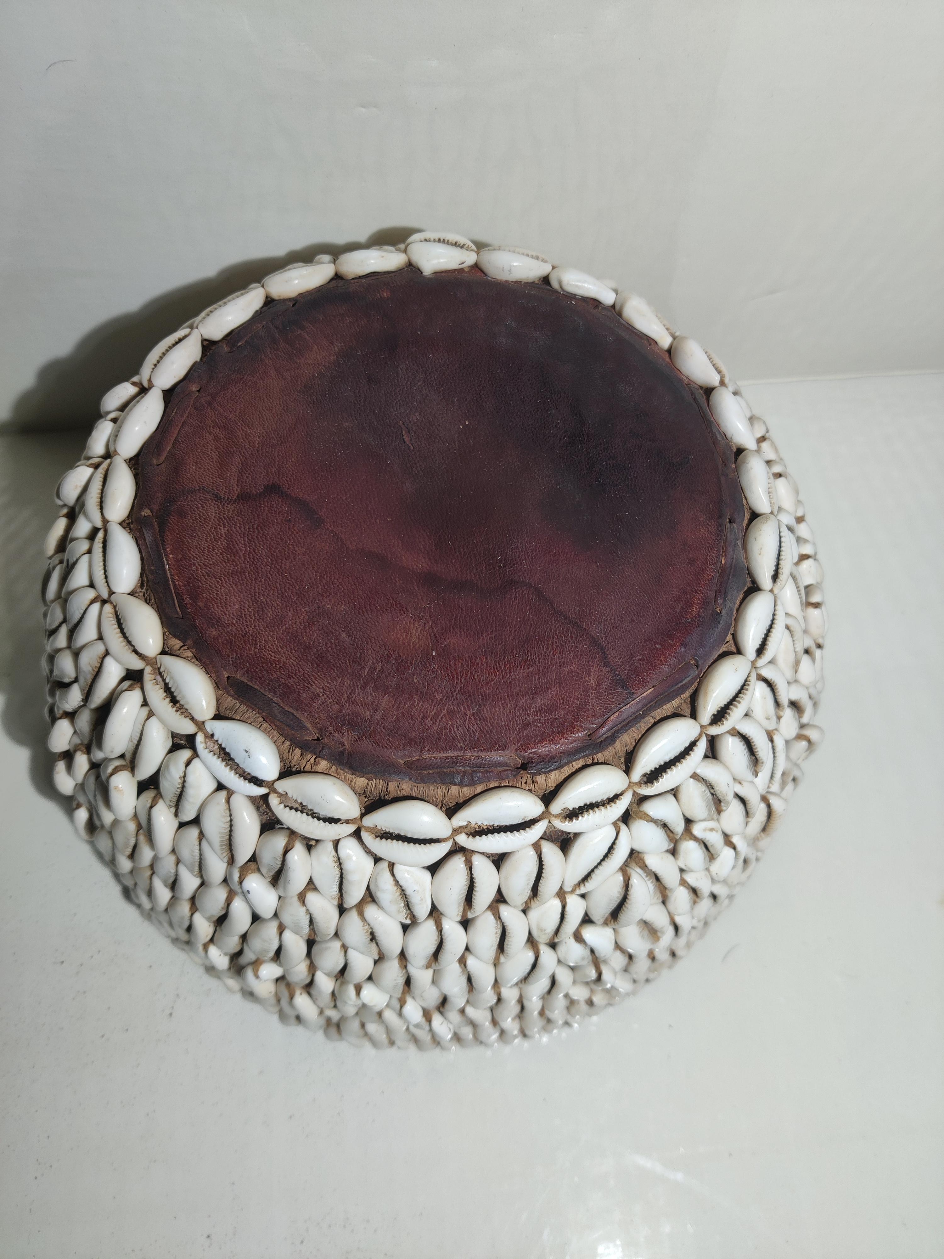 Vintage Hand-crafted Basket with Cowrie Shells For Sale 1