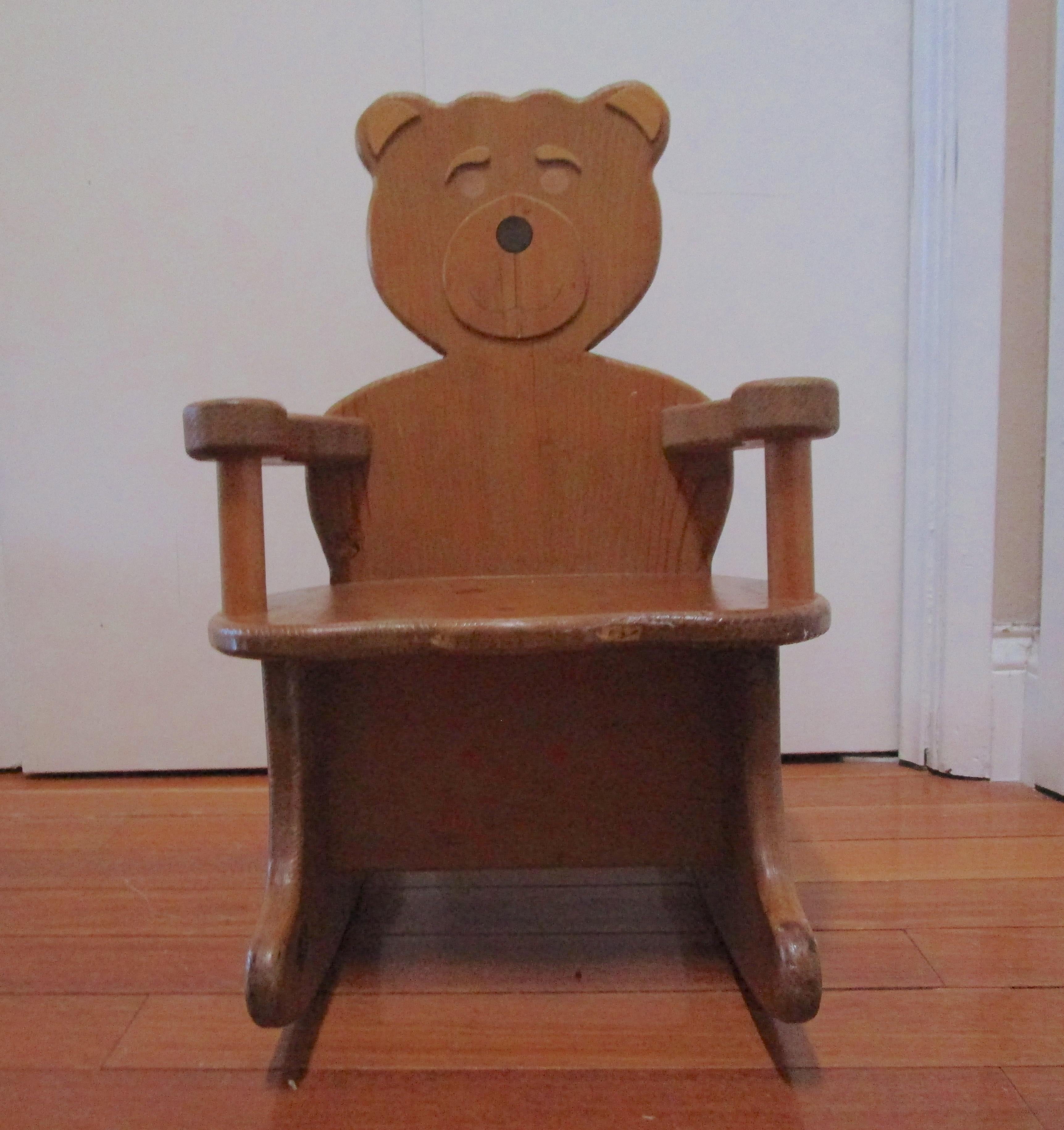 American Vintage Hand Crafted Child's Teddy Bear Rocking Chair Stamped Tony Biele