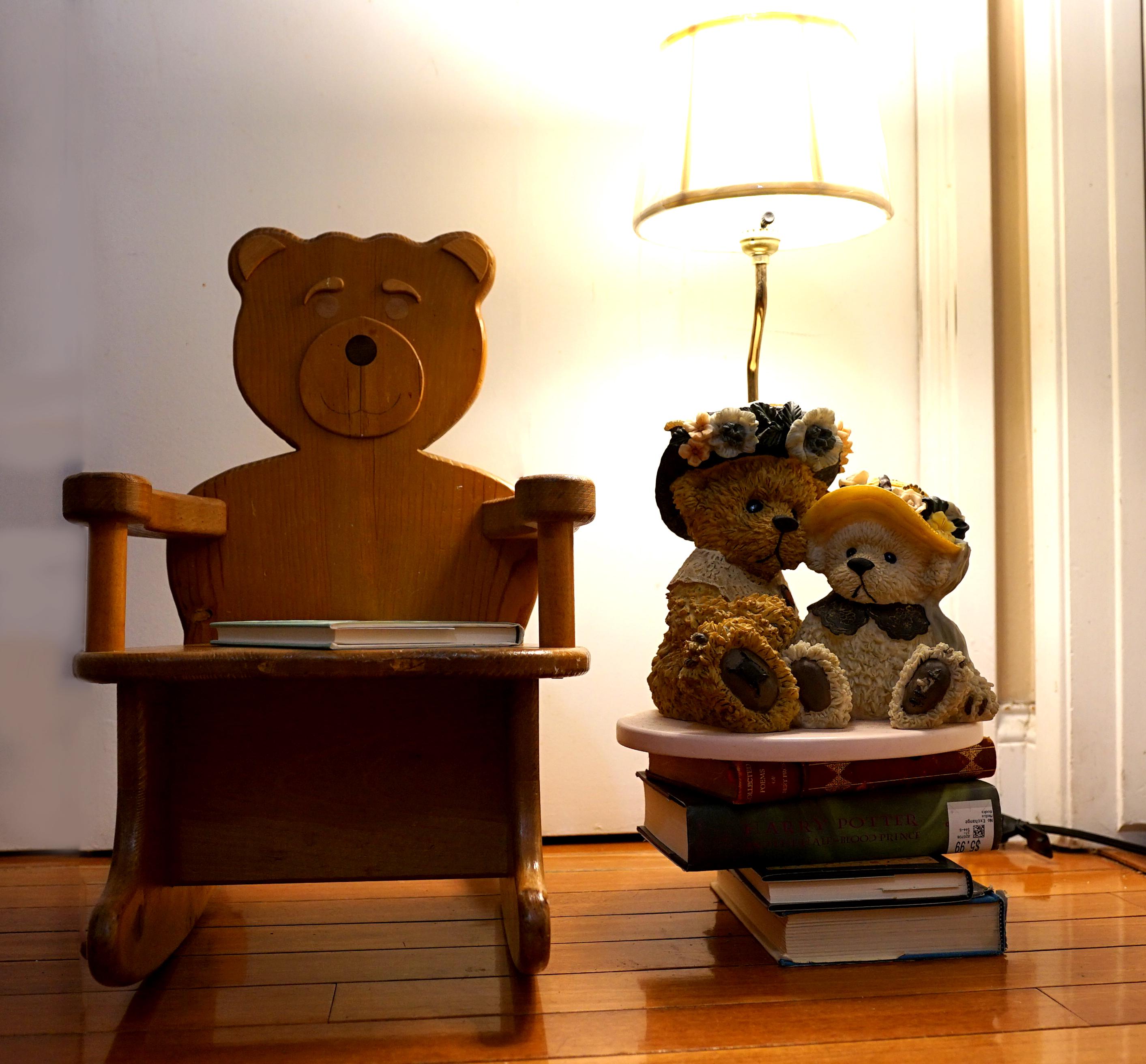 Bois Chaise à bascule Teddy Bear pour enfant vintage fabriquée à la main et estampillée Tony Biele