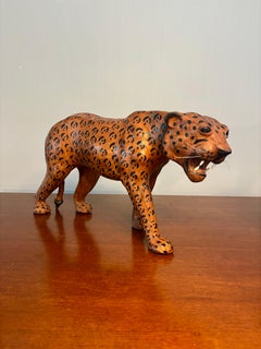 Vintage Hand Crafted Leather Jaguar Sculpture