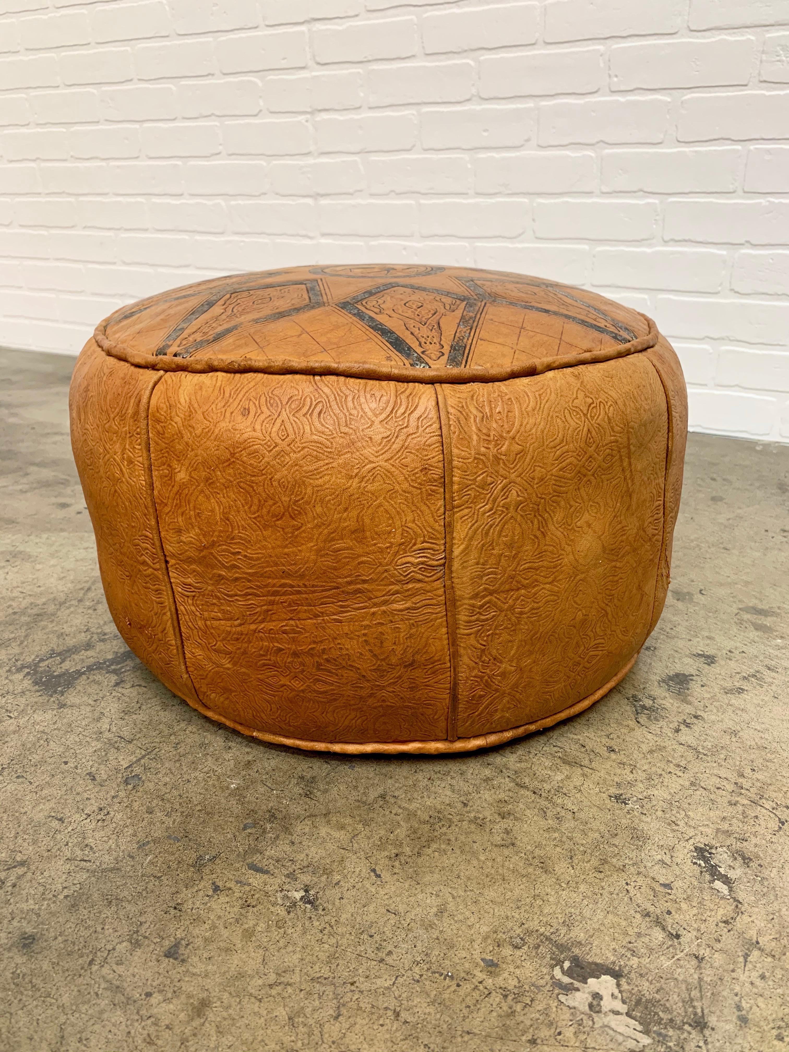 Vintage Hand Crafted Leather Moroccan Footstool from Les Oudaias 5