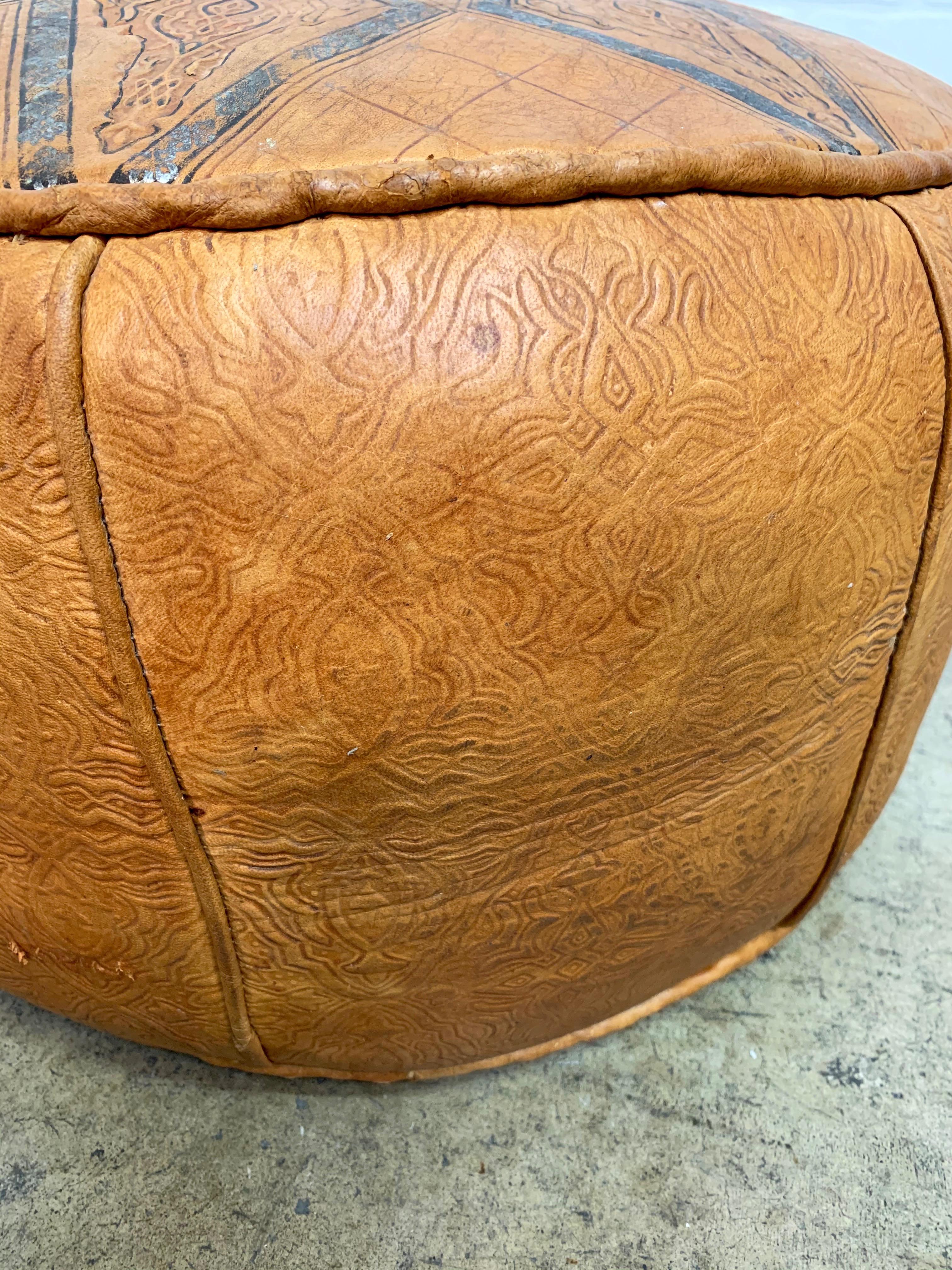 Vintage Hand Crafted Leather Moroccan Footstool from Les Oudaias 1