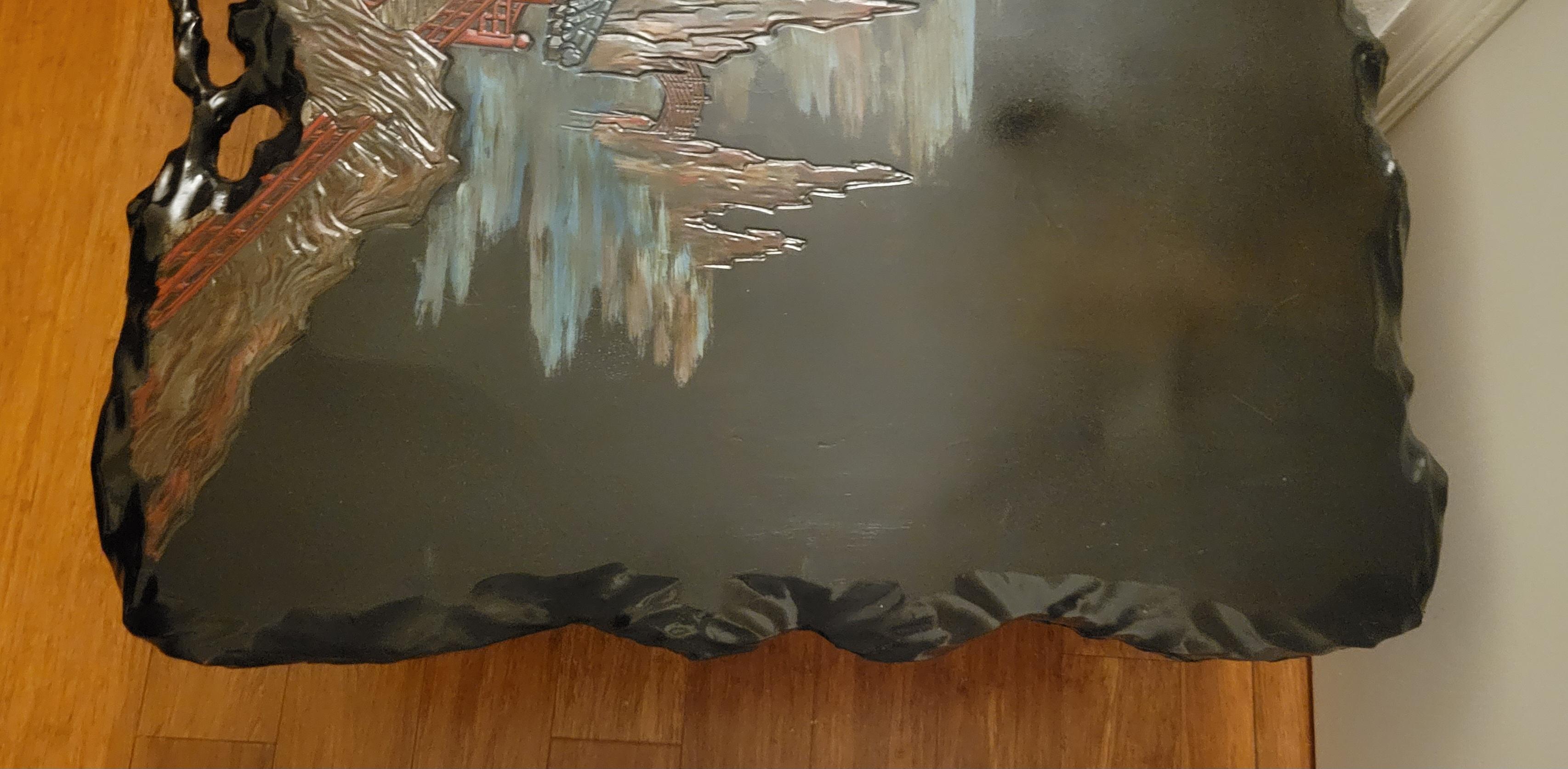 Vintage Life-Edge Etched and Painted Japanese Tea Table For Sale 5