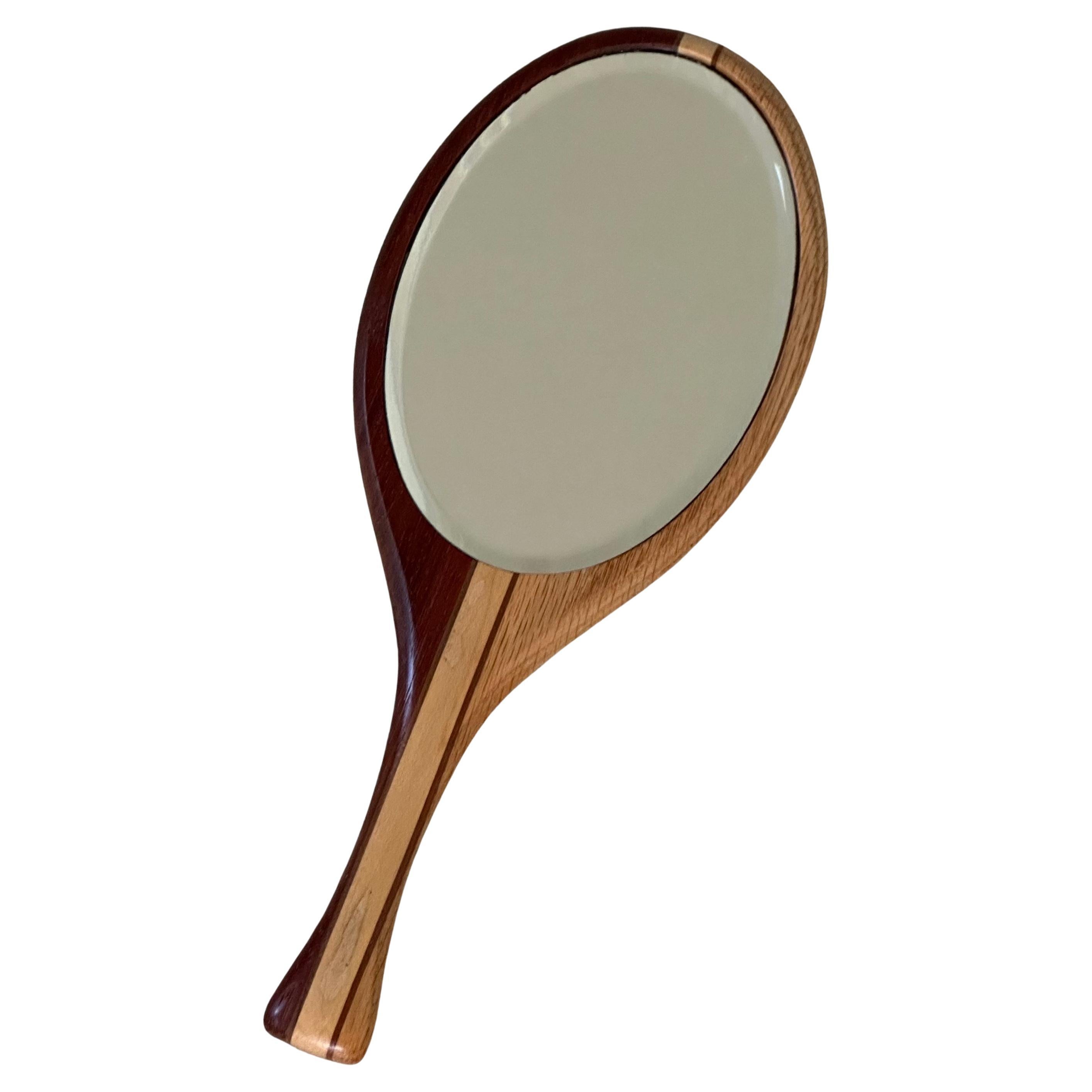 Vintage Hand-Crafted Mixed Woods Hand Spiegel