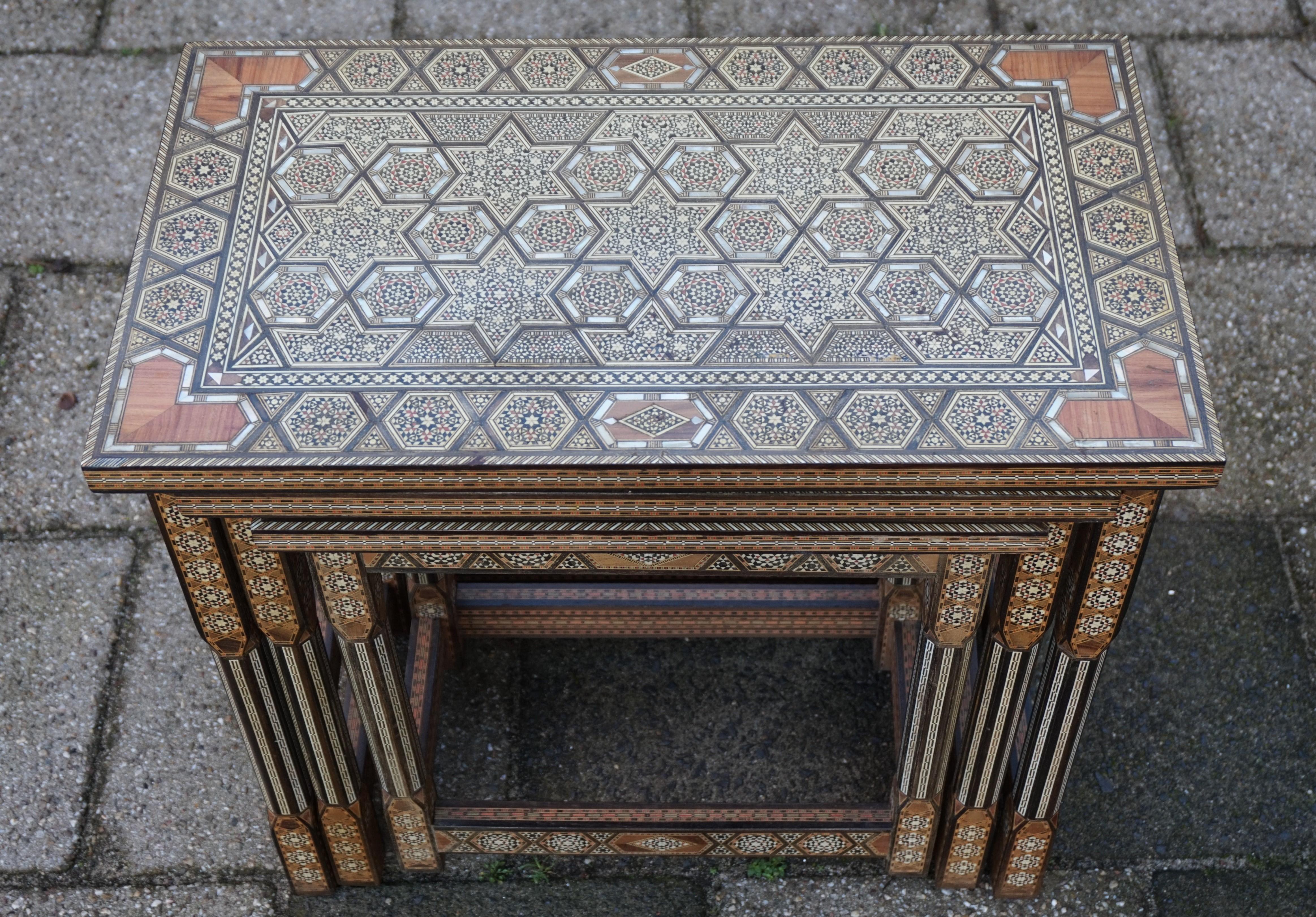 Hand-Crafted Vintage Handcrafted Moorish Nest of Tables with Amazing Number of Inlaid Motifs