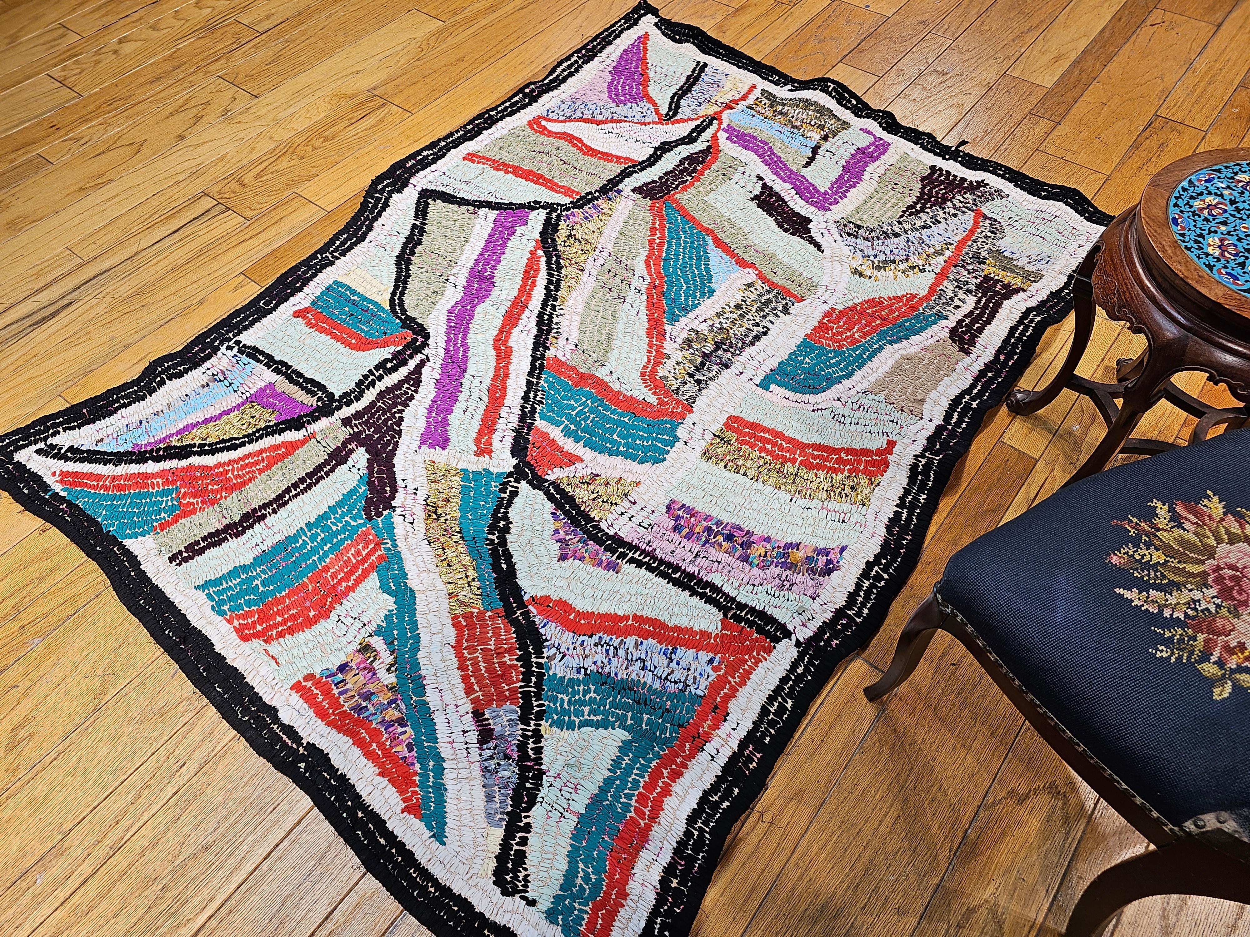 Vintage Moroccan Tapestry  Rug in Magenta, Blue, Green, Gold in Abstract Design For Sale 6