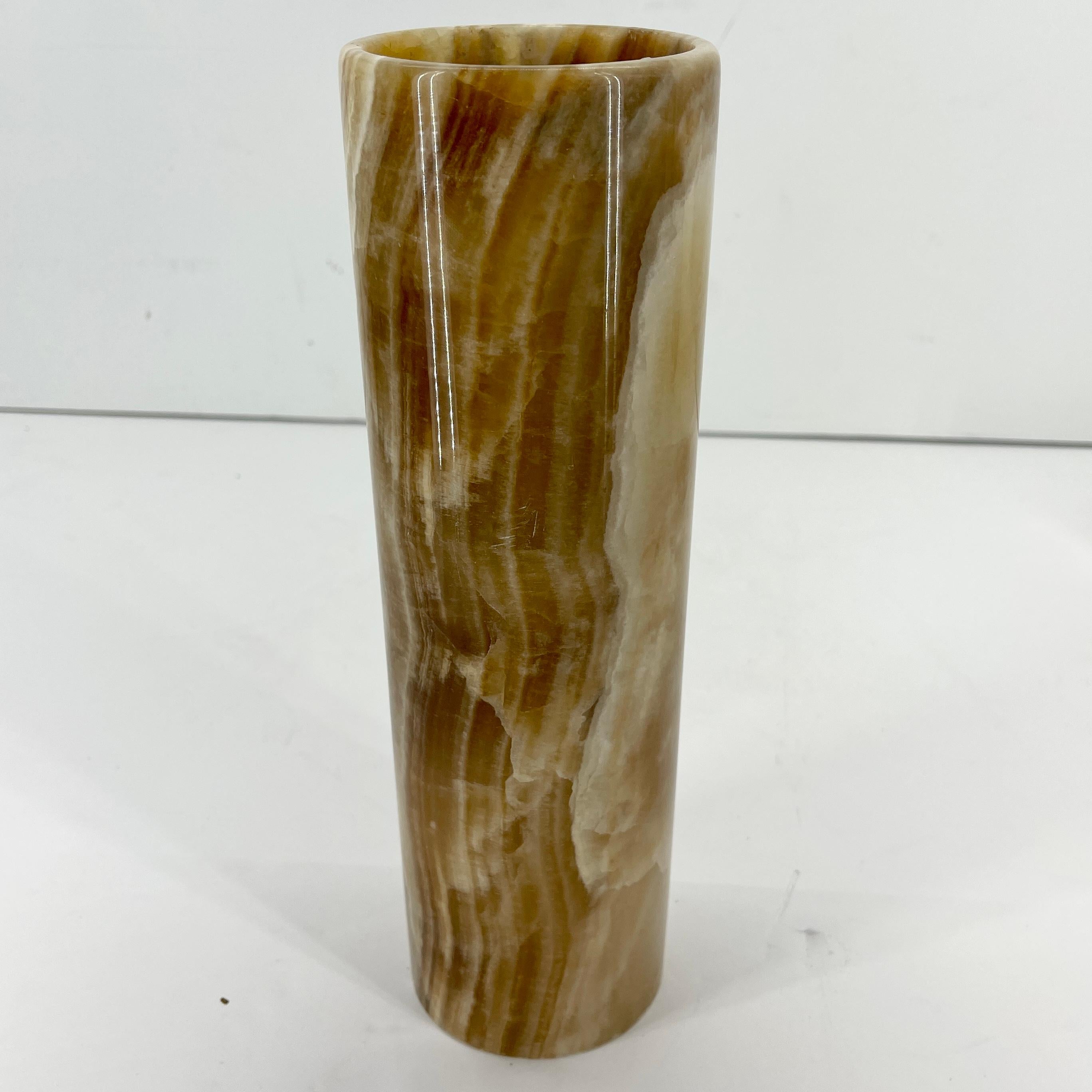 20th Century Vintage Hand Crafted Onyx Cylindric Decorative Vase, Italy 1970's For Sale