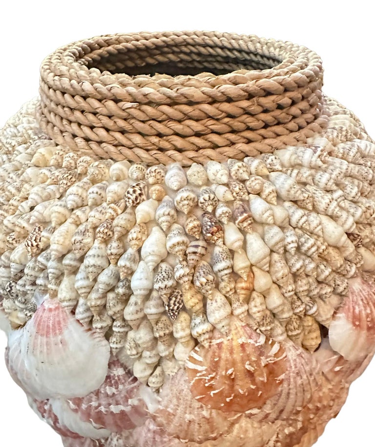 Vintage Hand Crafted Shell and Rope Vase with Soft Tones For Sale at ...