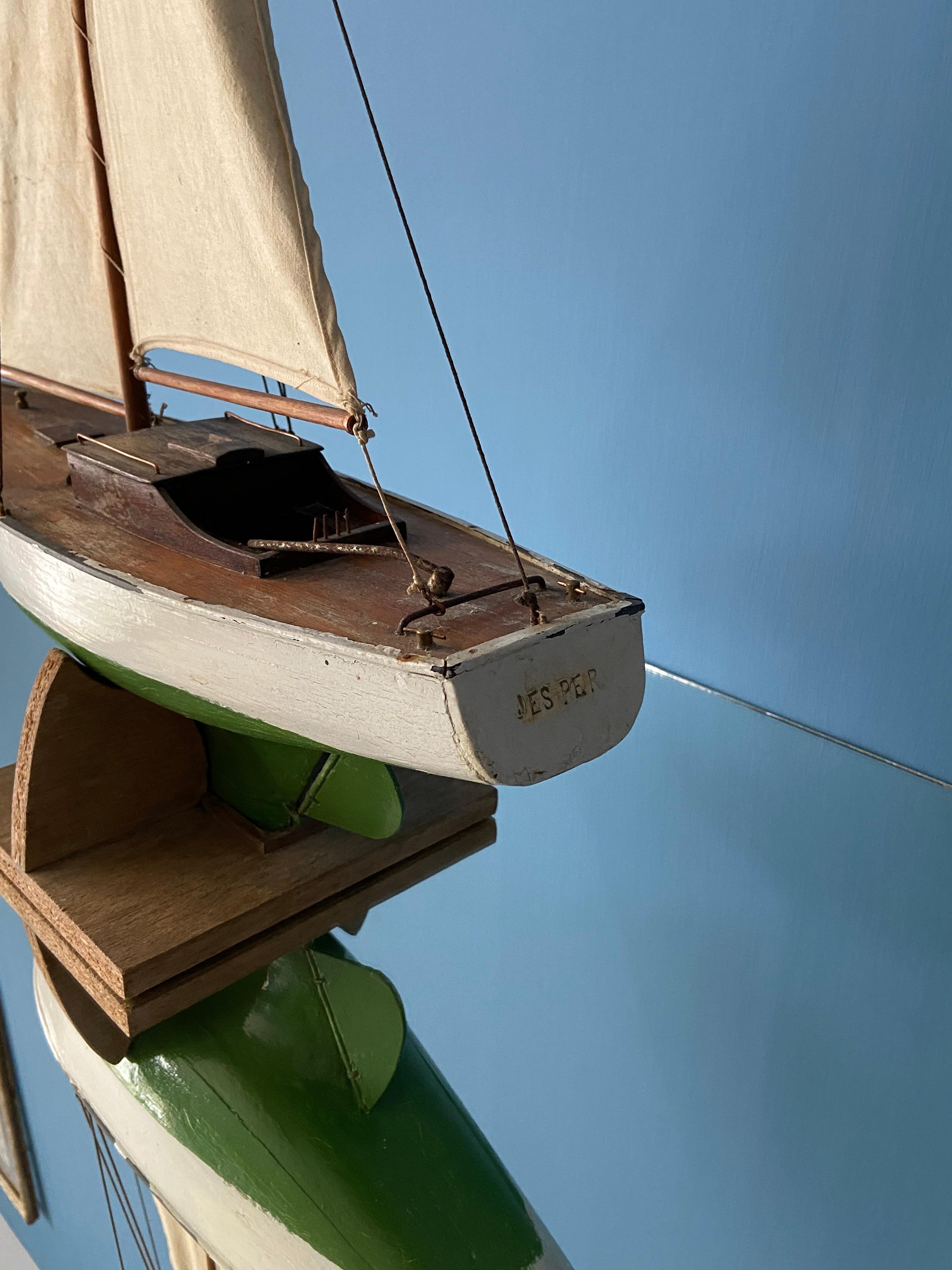 Hardwood Vintage Handcrafted Wooden Sail Boat Model, Denmark, 20th Century