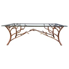 Vintage Hand Crafted Wrought Iron Tree Branches Cocktail Table, 1970s