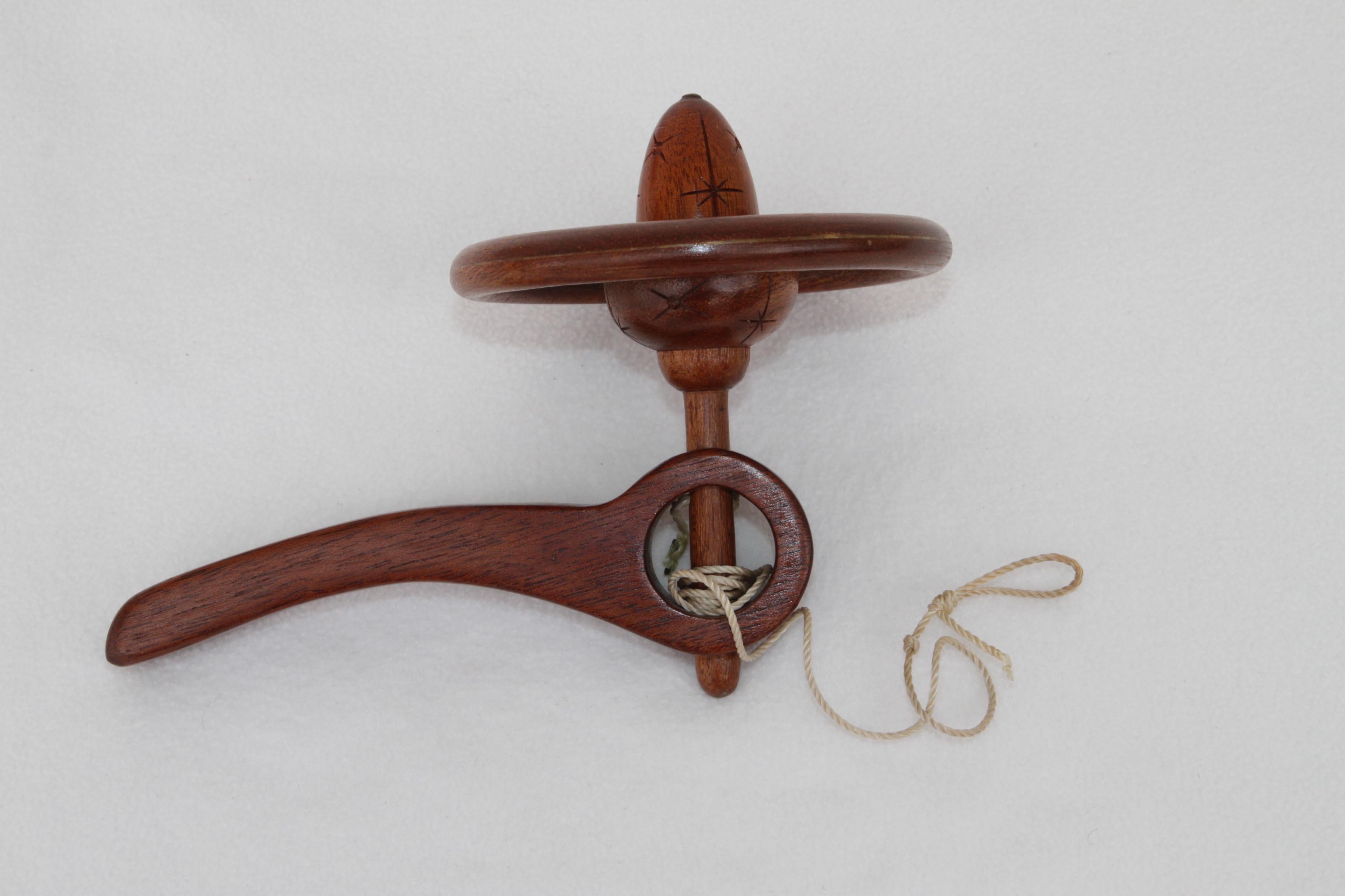 20th Century Vintage Hand Cranked Wooden Toy w Pull String For Sale