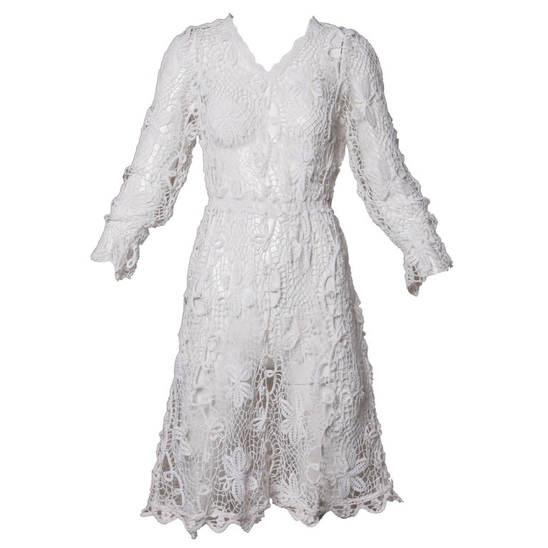 Vintage Hand Crochet Lace Dress For Sale at 1stDibs