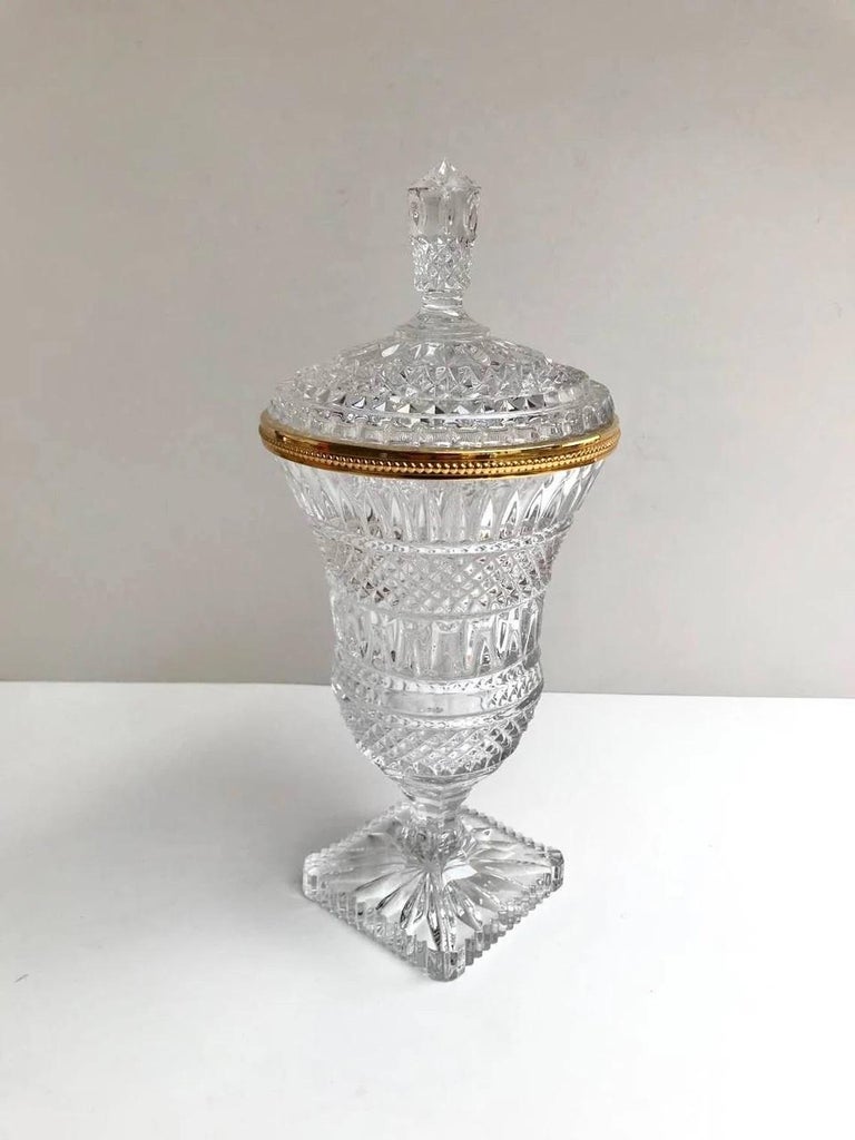 Vintage Hand Cut Crystal Vase with Lid at 1stDibs