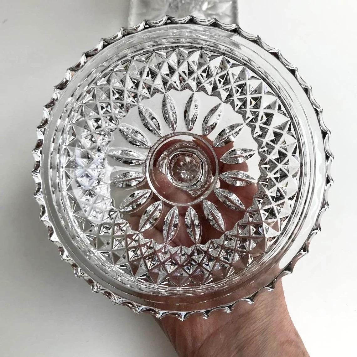 Mid-Century Modern Vintage Hand Cut Crystal Vase with Lid