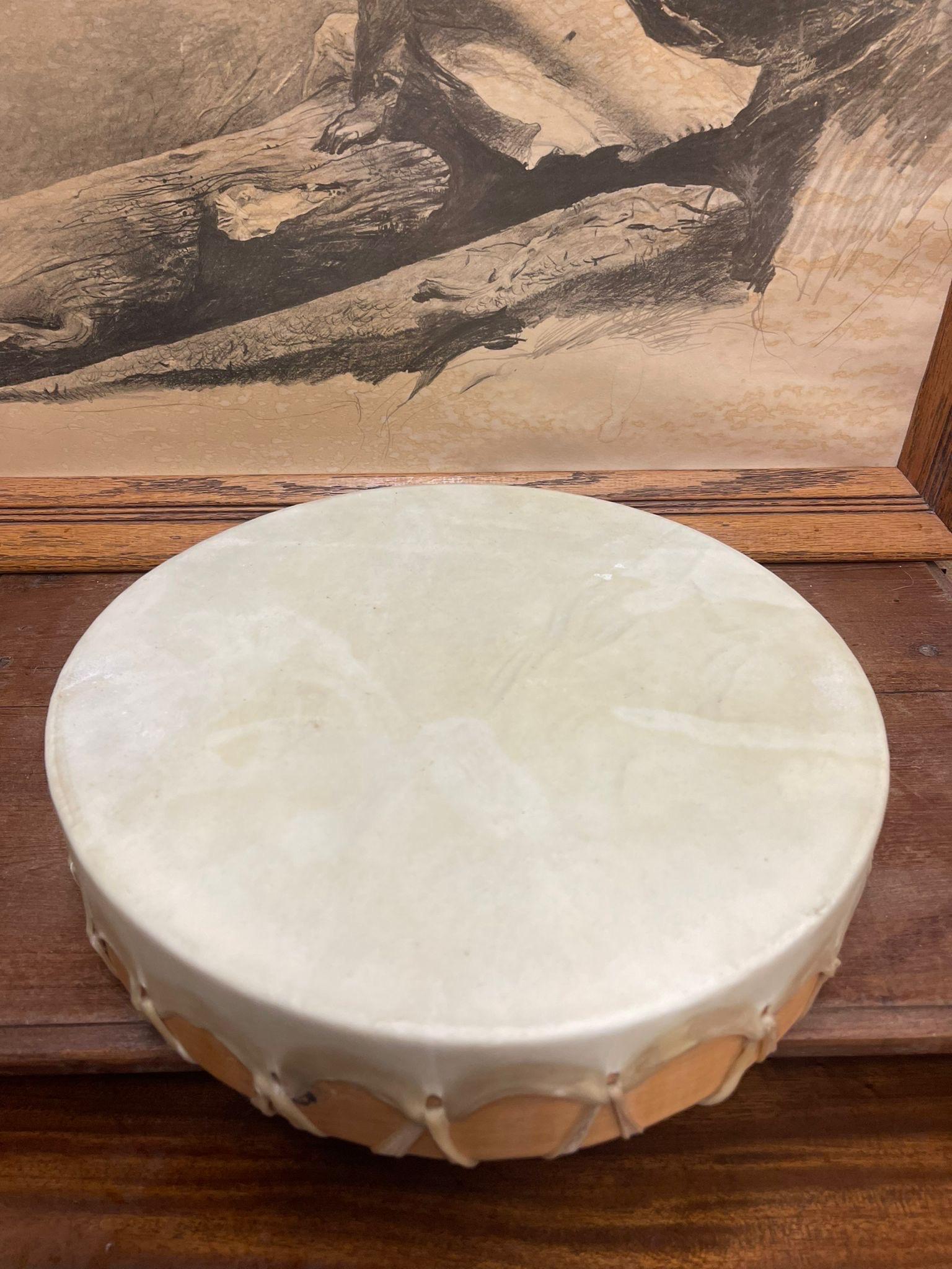 Vintage Hand Drum Wooden Base In Good Condition For Sale In Seattle, WA