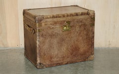 ViNTAGE HANDDYED AGED BROWN LEATHER STEAMER COFFEE SIDE END TABLE TRUNK CHEST