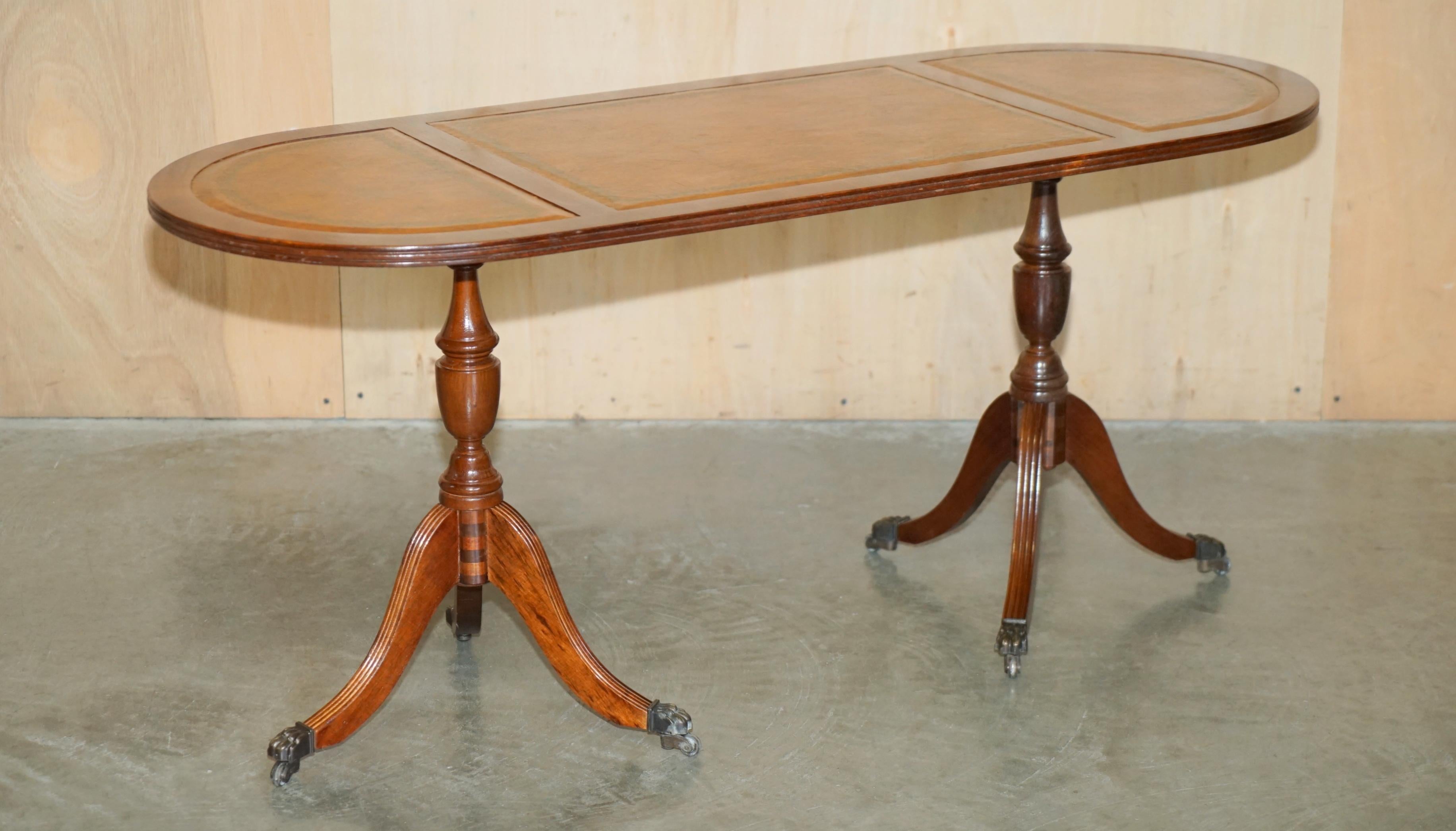 Royal House Antiques

Royal House Antiques is delighted to offer for sale this lovely vintage hand made in England Oval coffee table with hand dyed brown leather top 

 Please note the delivery fee listed is just a guide, it covers within the M25