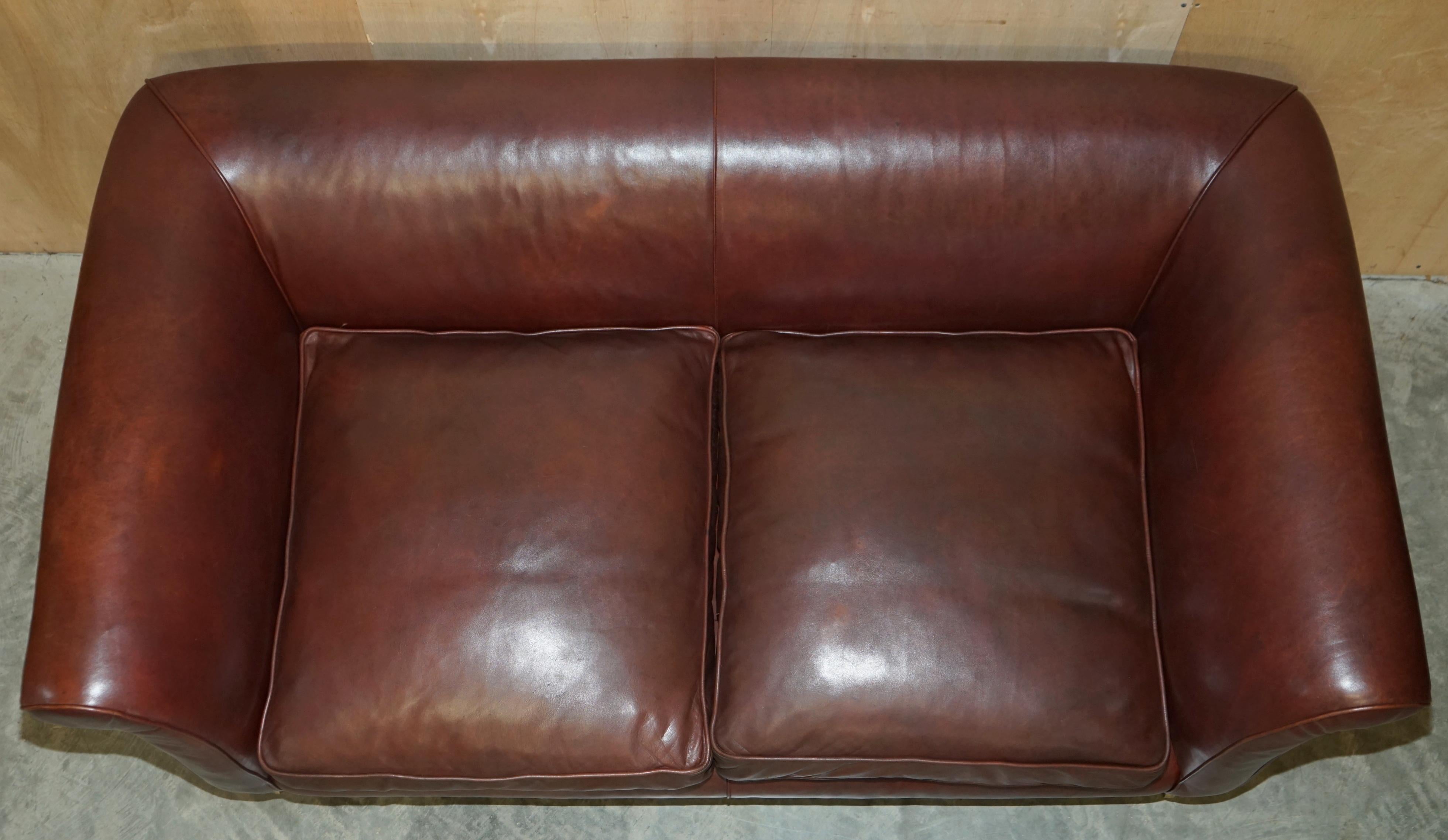 ViNTAGE HAND DYED BROWN LEATHER ART DECO THREE SEAT SOFA FEATHER FILLED SEAT For Sale 4
