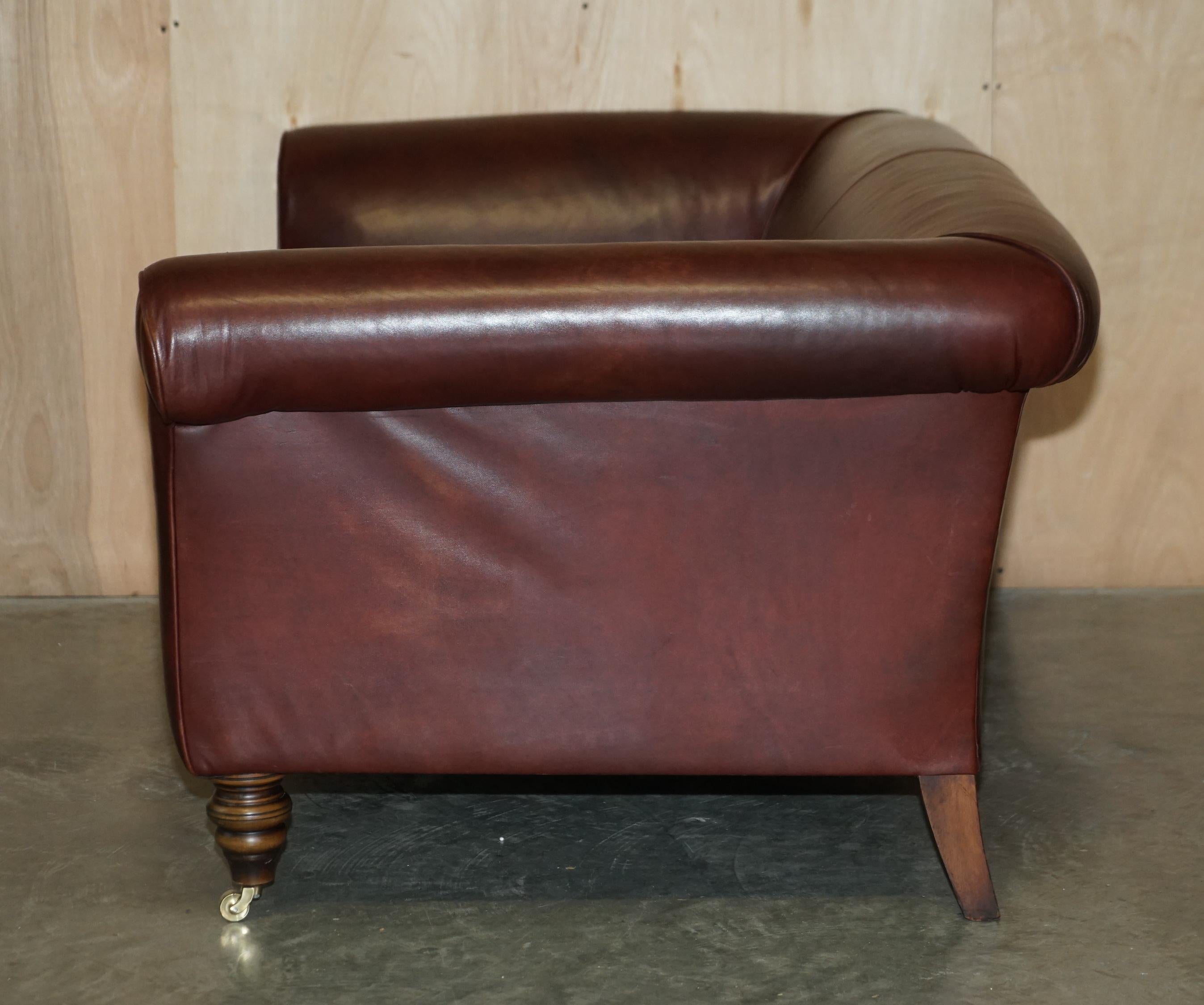 ViNTAGE HAND DYED BROWN LEATHER ART DECO THREE SEAT SOFA FEATHER FILLED SEAT For Sale 11