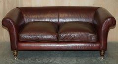 ViNTAGE PELLE MARRONE TINTA A MANO ART DECO TRE SEDUTE DIVANO IN PIUMINO