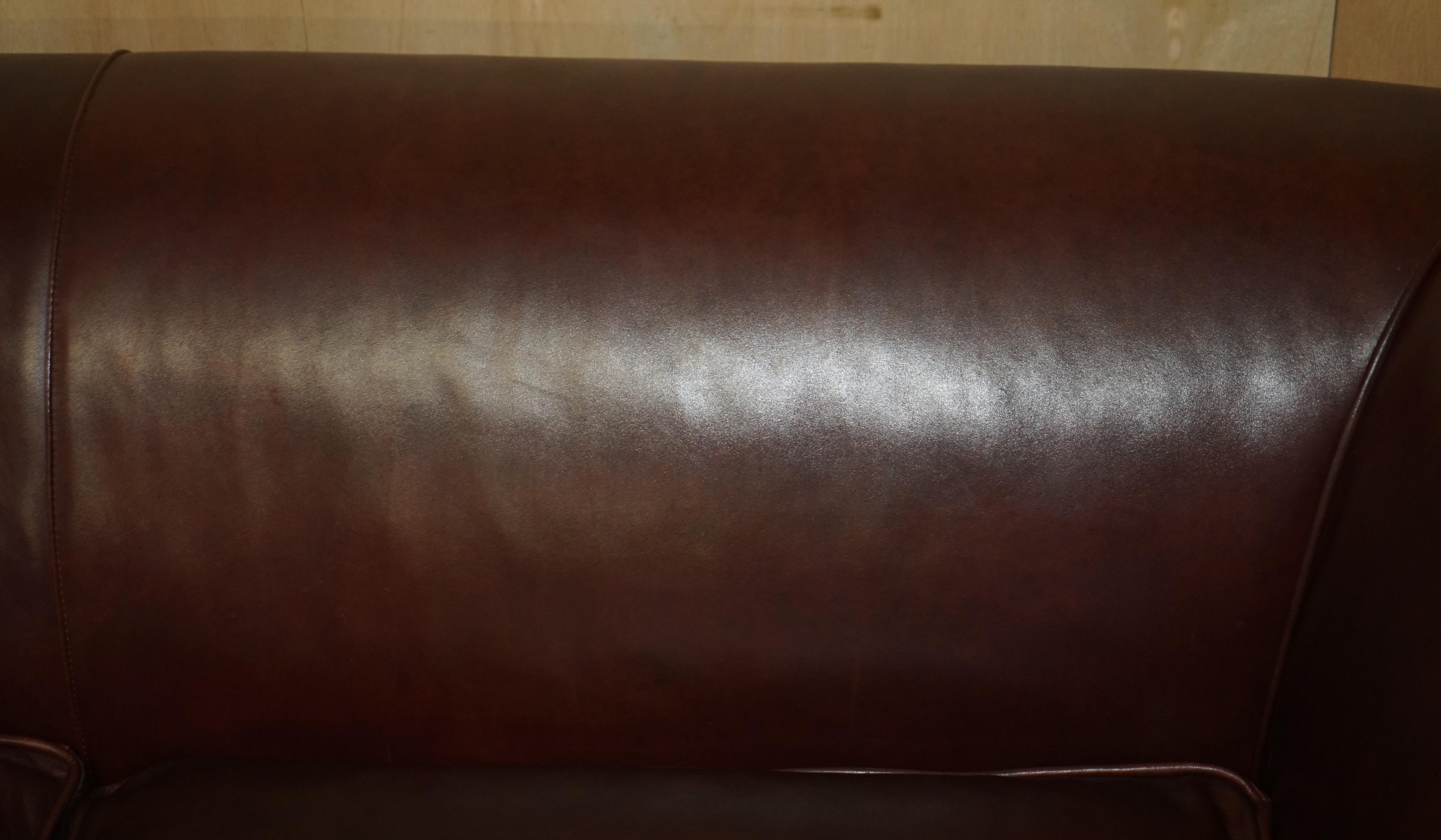Hand-Crafted ViNTAGE HAND DYED BROWN LEATHER ART DECO THREE SEAT SOFA FEATHER FILLED SEAT For Sale
